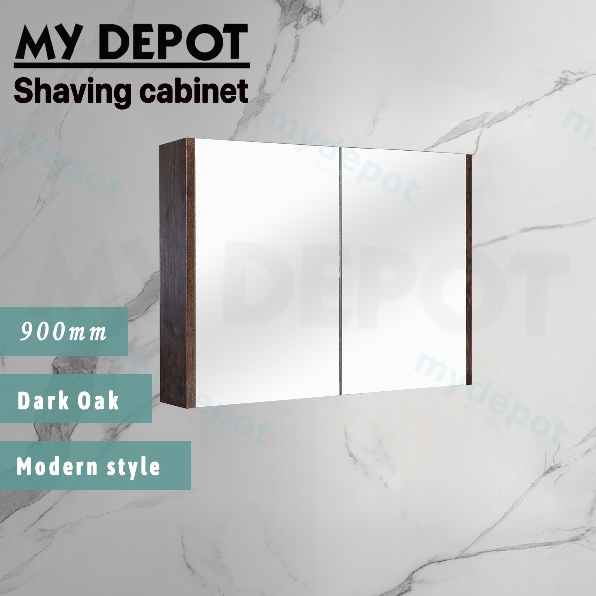 900mm Dark Oak MDF 2 Door Pencil Edge Shaving Cabinet view 2