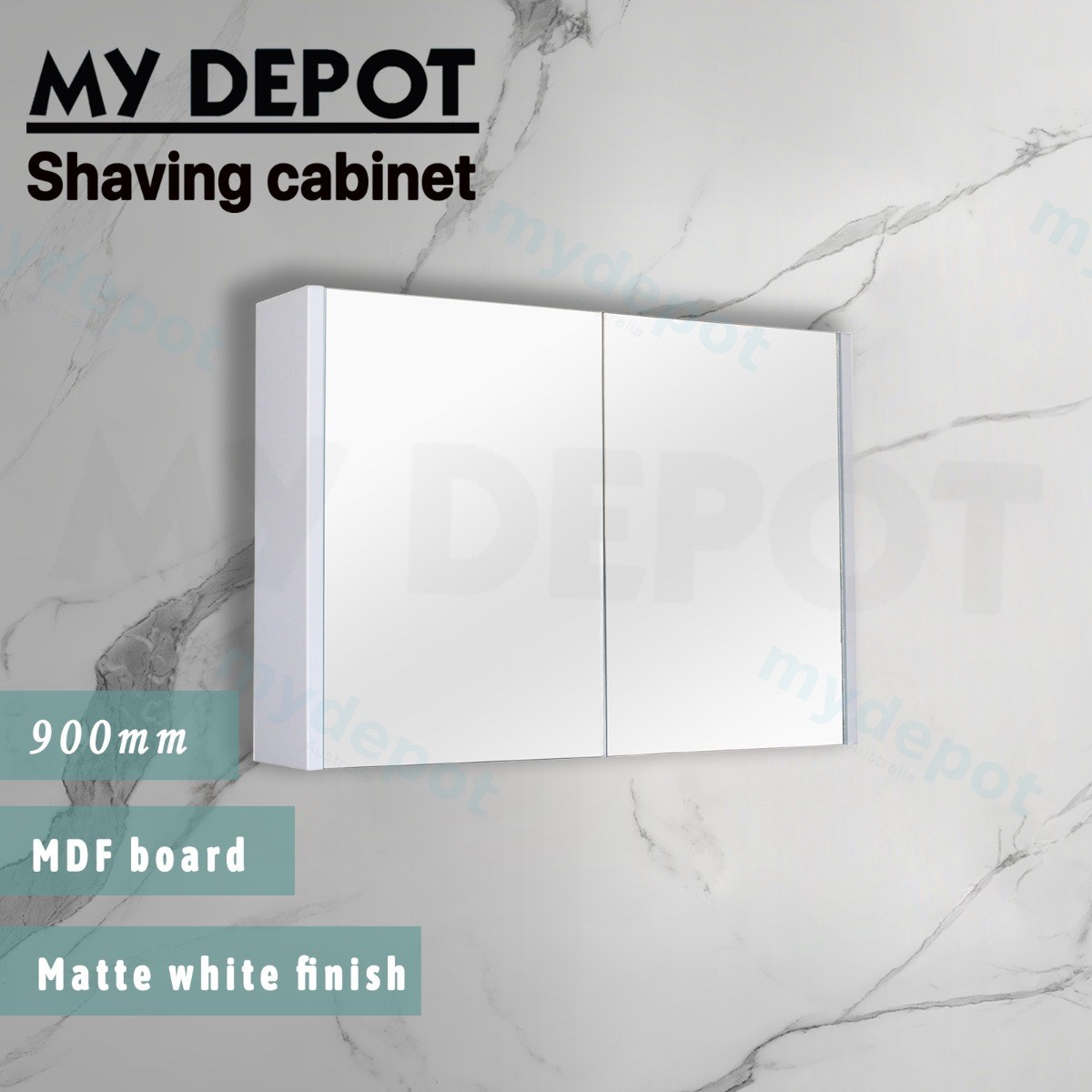 900mm Matte White MDF 2 Doors Pencil Edge Shaving Cabinet view 2