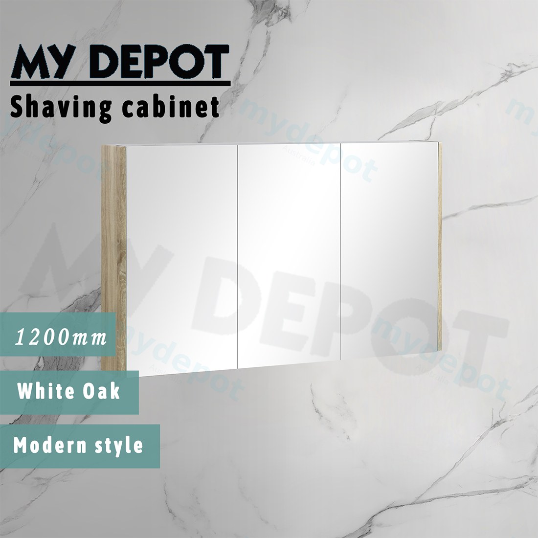 1200mm White Oak MDF 3 Doors Pencil Edge Shaving Cabinet view 2