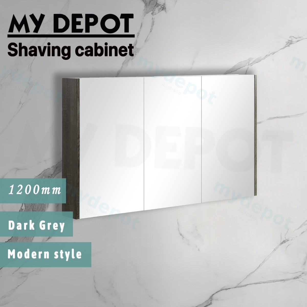 1200mm Dark Grey MDF 3 Doors Pencil Edge Shaving Cabinet view 2