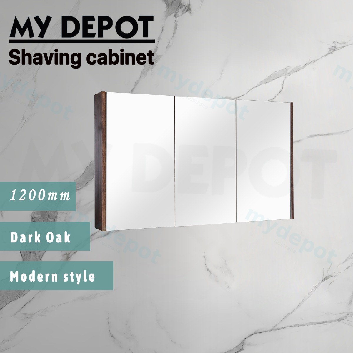 1200mm Dark Oak MDF 3 Doors Pencil Edge Shaving Cabinet view 2