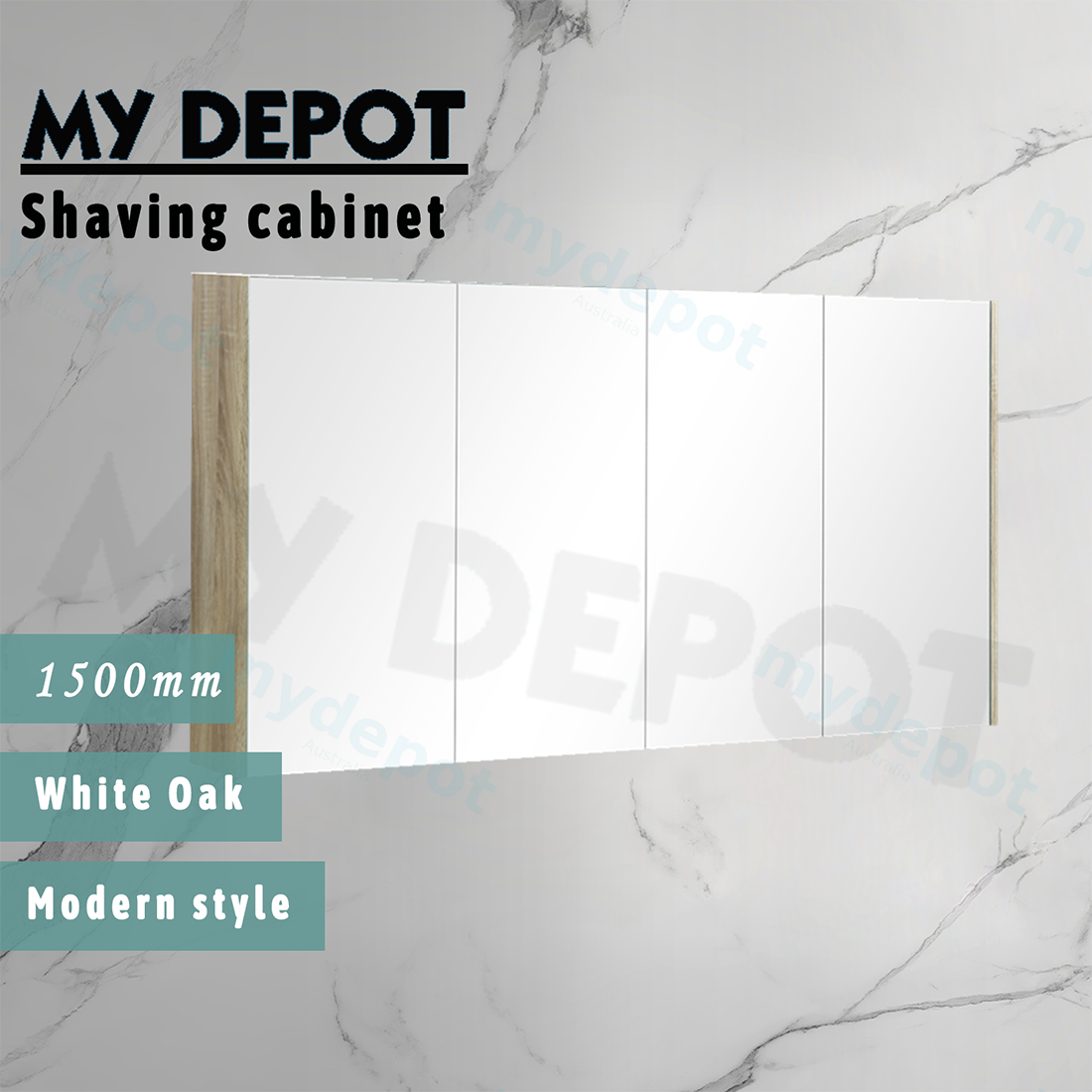 1500mm White Oak MDF 4 Doors Pencil Edge Shaving Cabinet view 2