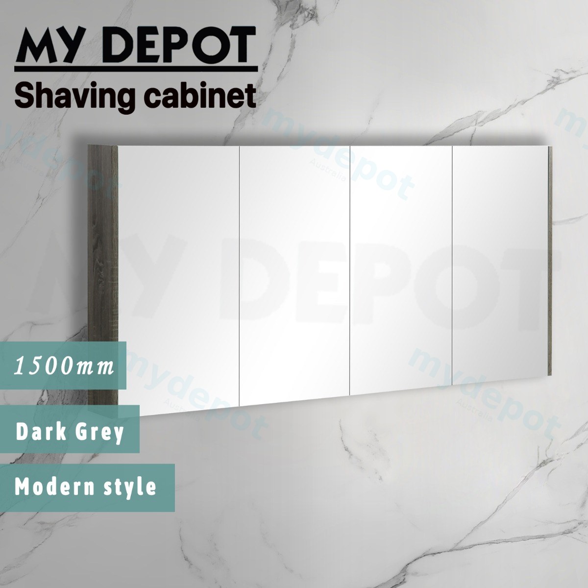 1500mm Dark Grey MDF 4 Doors Pencil Edge Shaving Cabinet view 2
