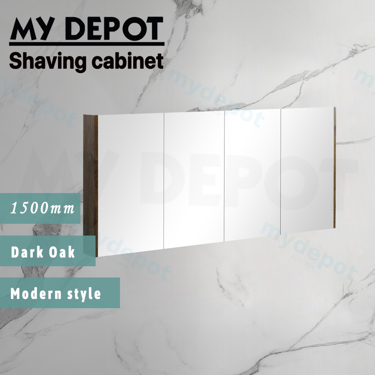 1500mm Dark Oak MDF 4 Doors Pencil Edge Shaving Cabinet view 2