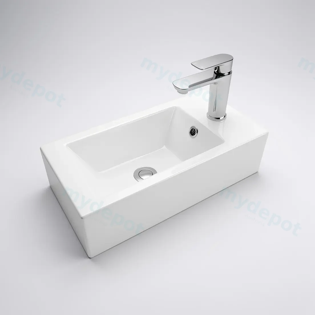 510Lx255Dx150Hmm Gloss White Ceramic Top Right Tap Hole view 5