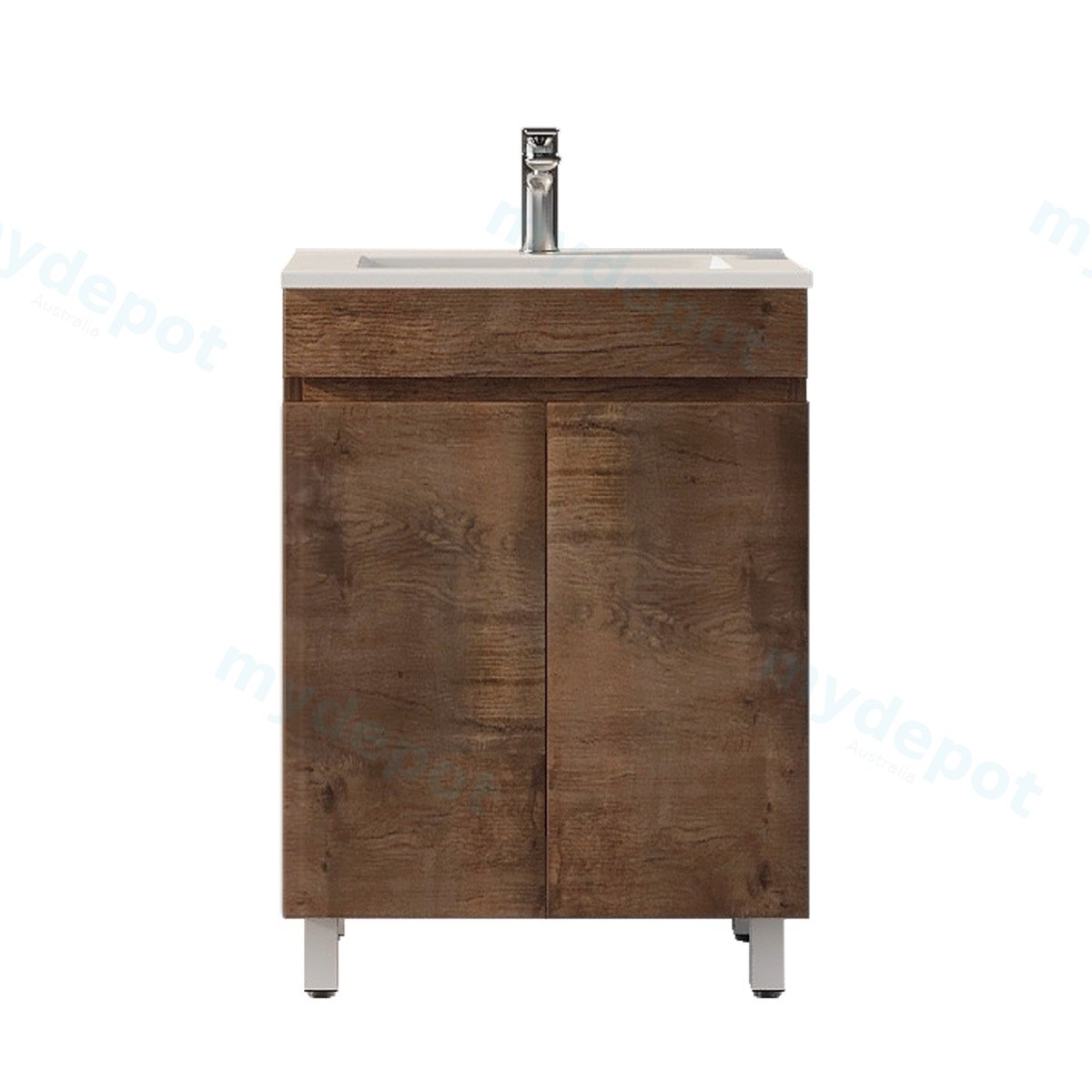 600mm Slim Dark Oak MDF Freestanding Bathroom Vanity Cabinet Only 2 Doors view 8