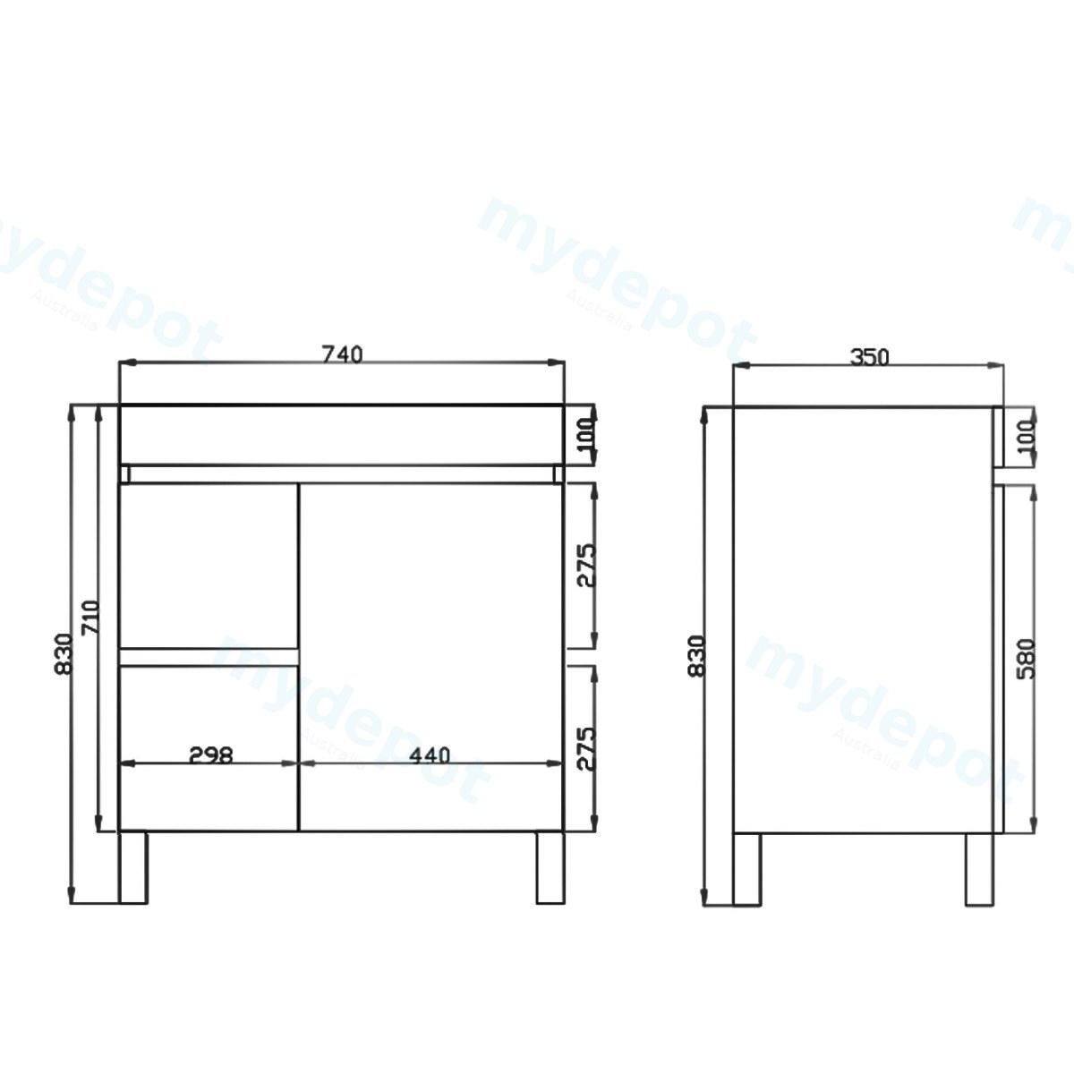750mm Slim Dark Grey MDF Freestanding Bathroom Vanity Cabinet Only Left Drawer PVC Vacuum Filmed view 4