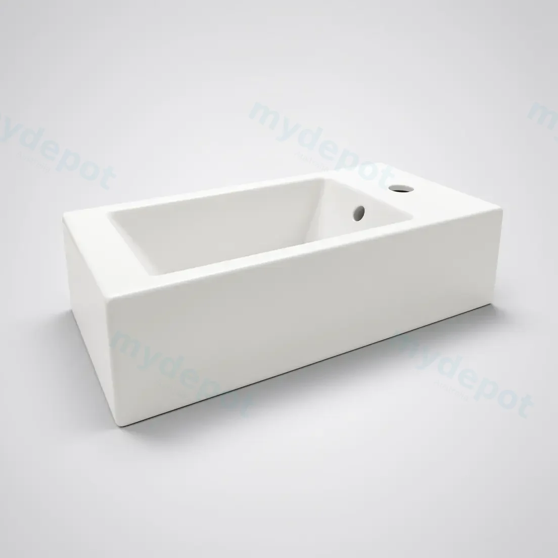 510Lx255Dx150Hmm Gloss White Ceramic Top Right Tap Hole view 6