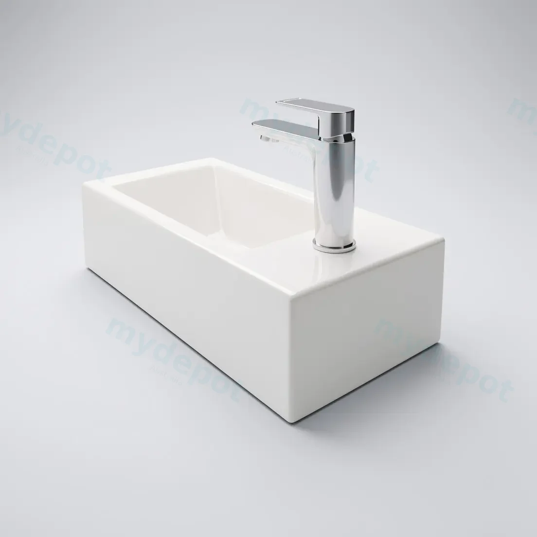 510Lx255Dx150Hmm Gloss White Ceramic Top Right Tap Hole view 4