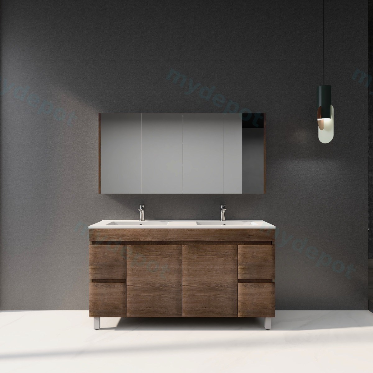 1500mm Dark Oak MDF Freestanding Bathroom Vanity Cabinet Only PVC Vacuum Filmed view 3