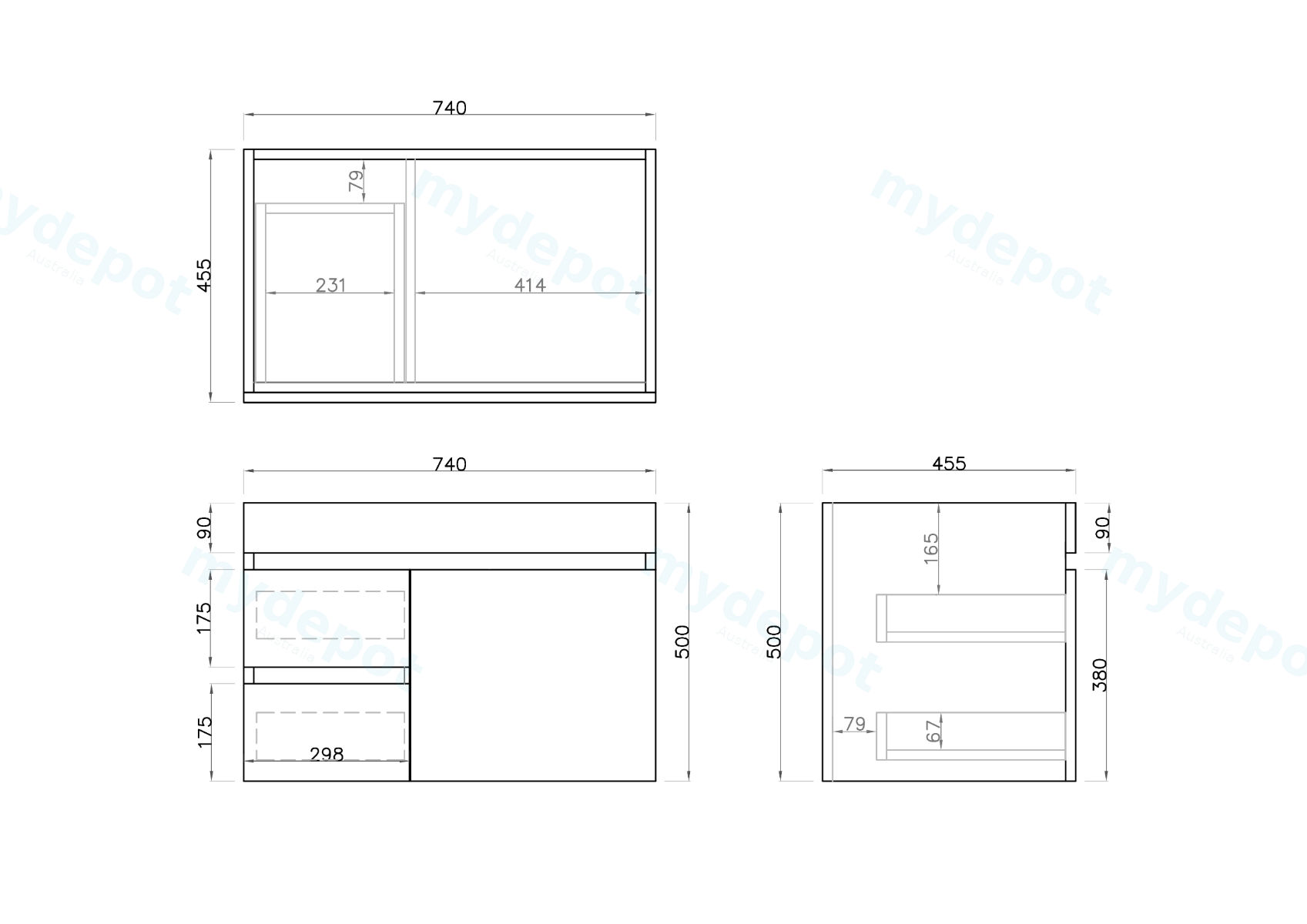 750mm White Oak MDF Wall Hung Bathroom Vanity Cabinet Only Left Drawer PVC Vacuum Filmed view 2