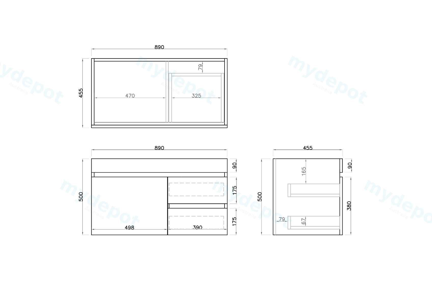 900mm White Oak MDF Wall Hung Bathroom Vanity Cabinet Only Left Drawer PVC Vacuum Filmed view 3