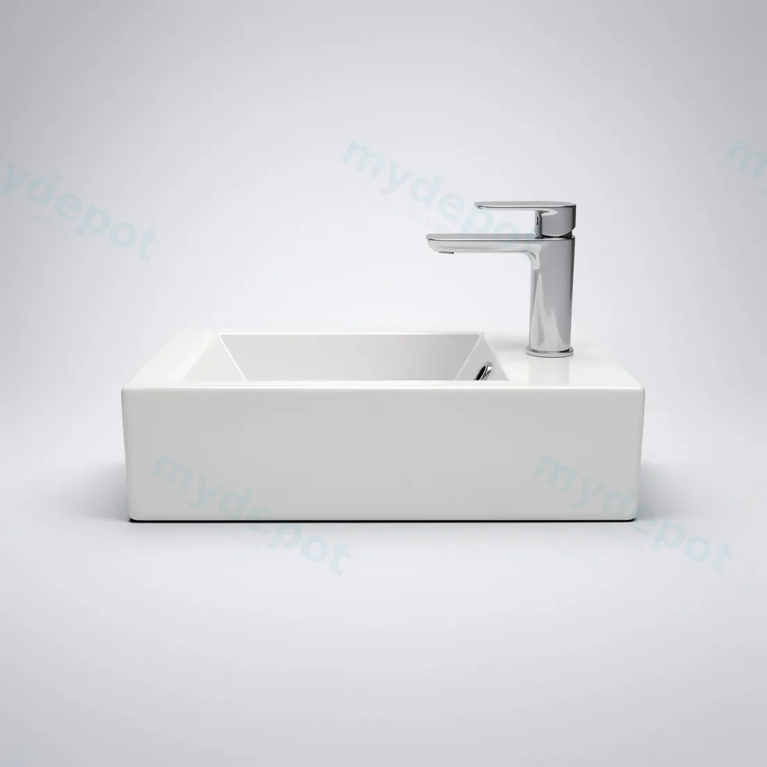 510Lx255Dx150Hmm Gloss White Ceramic Top Right Tap Hole view 3