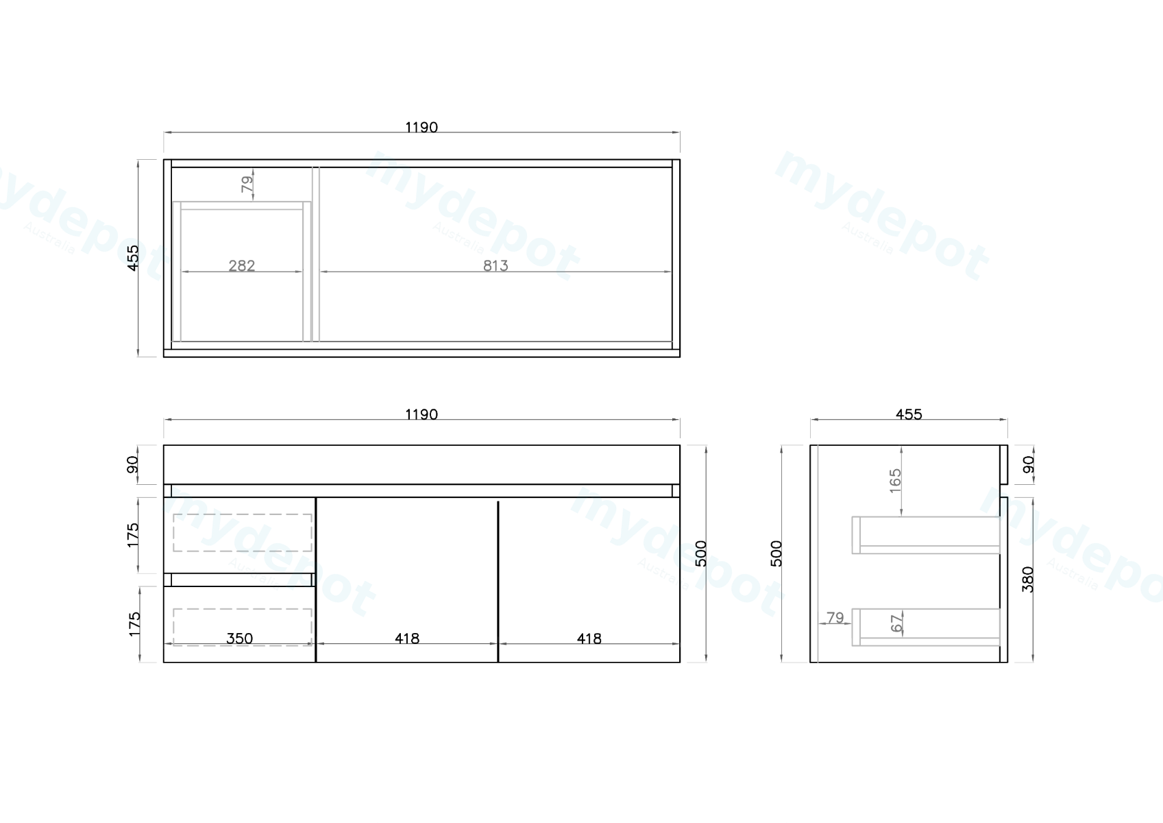 1200mm White Oak MDF Wall Hung Bathroom Vanity Cabinet Only Left Drawer PVC Vacuum Filmed view 3