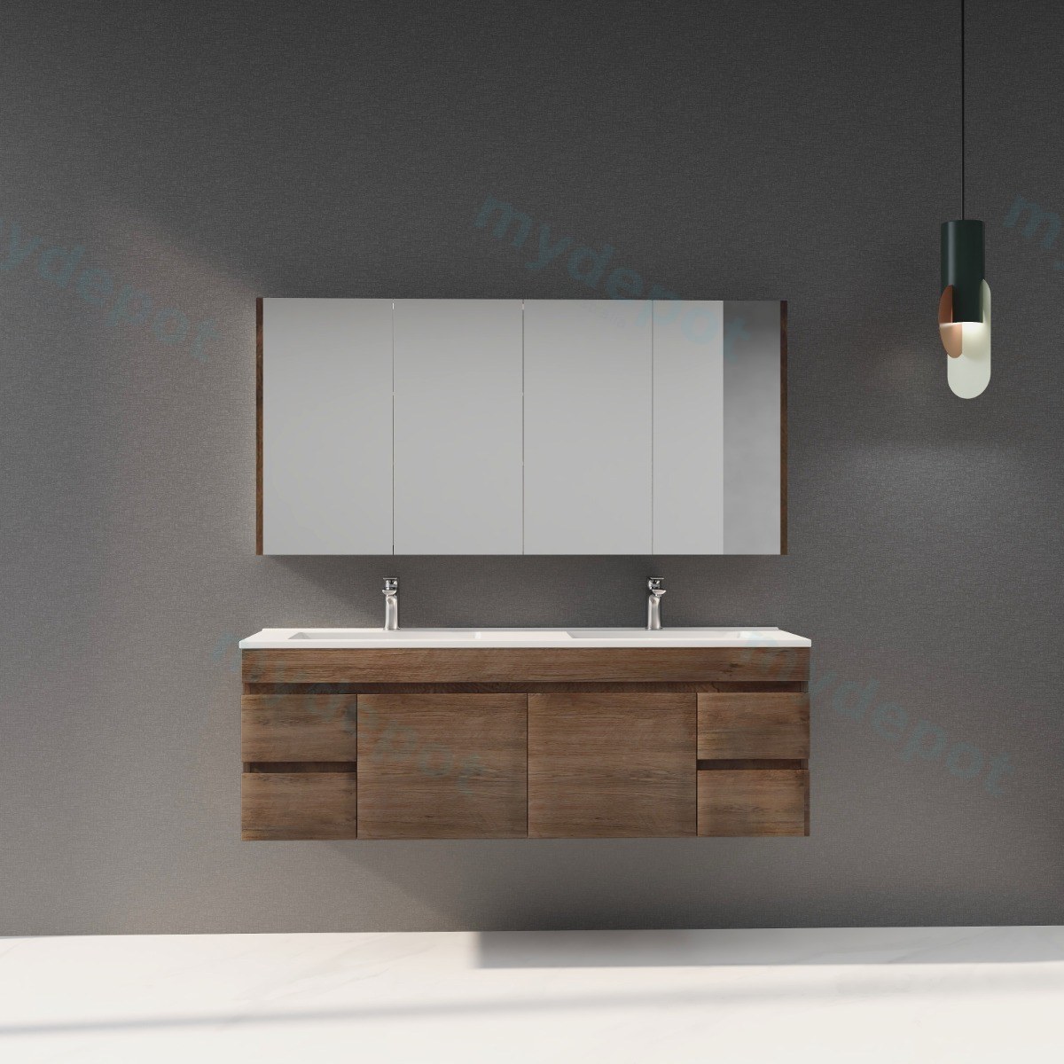 1500mm Dark Oak MDF Wall Hung Bathroom Vanity Cabinet Only PVC Vacuum Filmed view 3