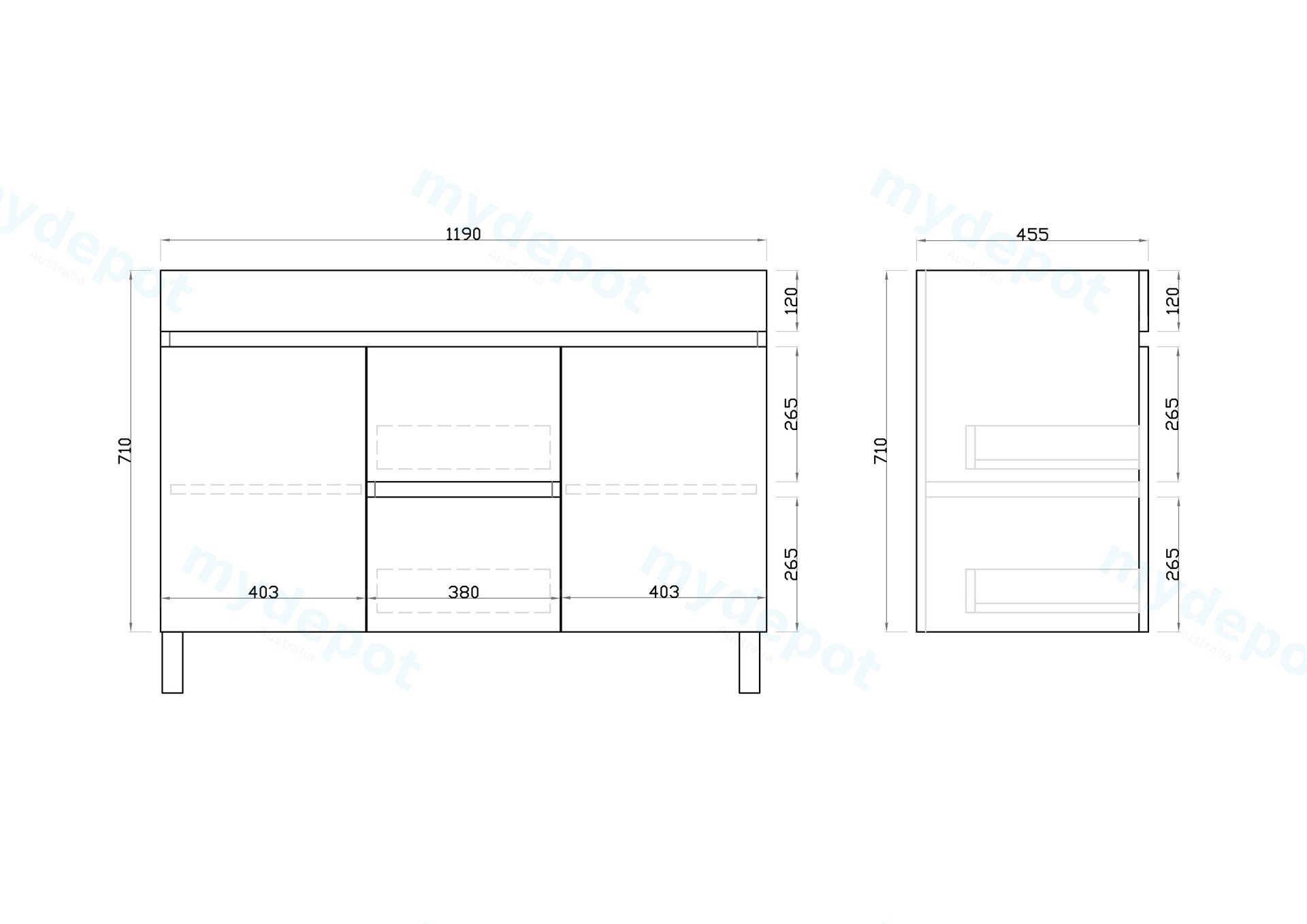 1350mm Dark Grey MDF 2 Doors Tall Boy Vanity view 2