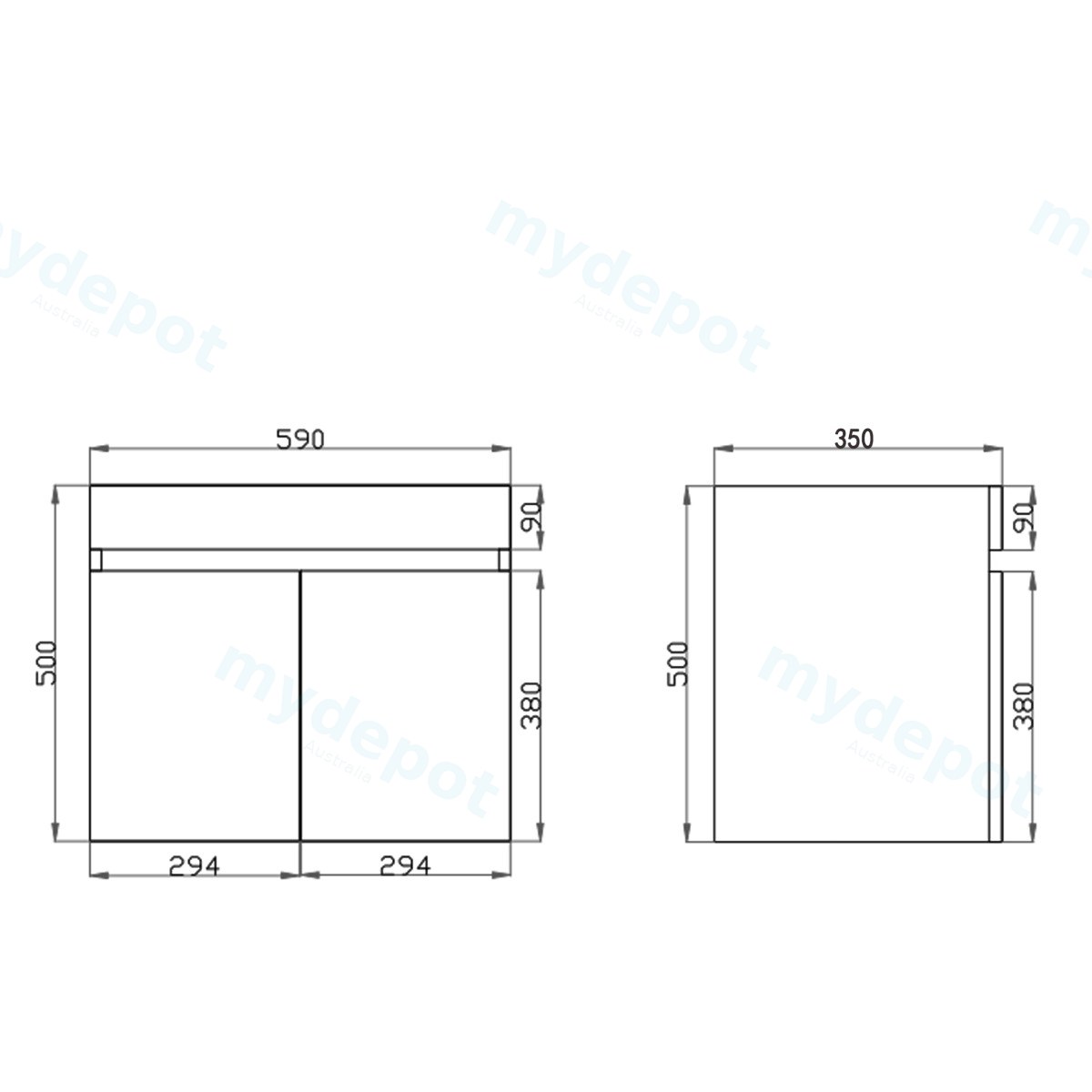 600mm Slim White Oak MDF Wall Hung Bathroom Vanity Cabinet Only 2 Doors view 3