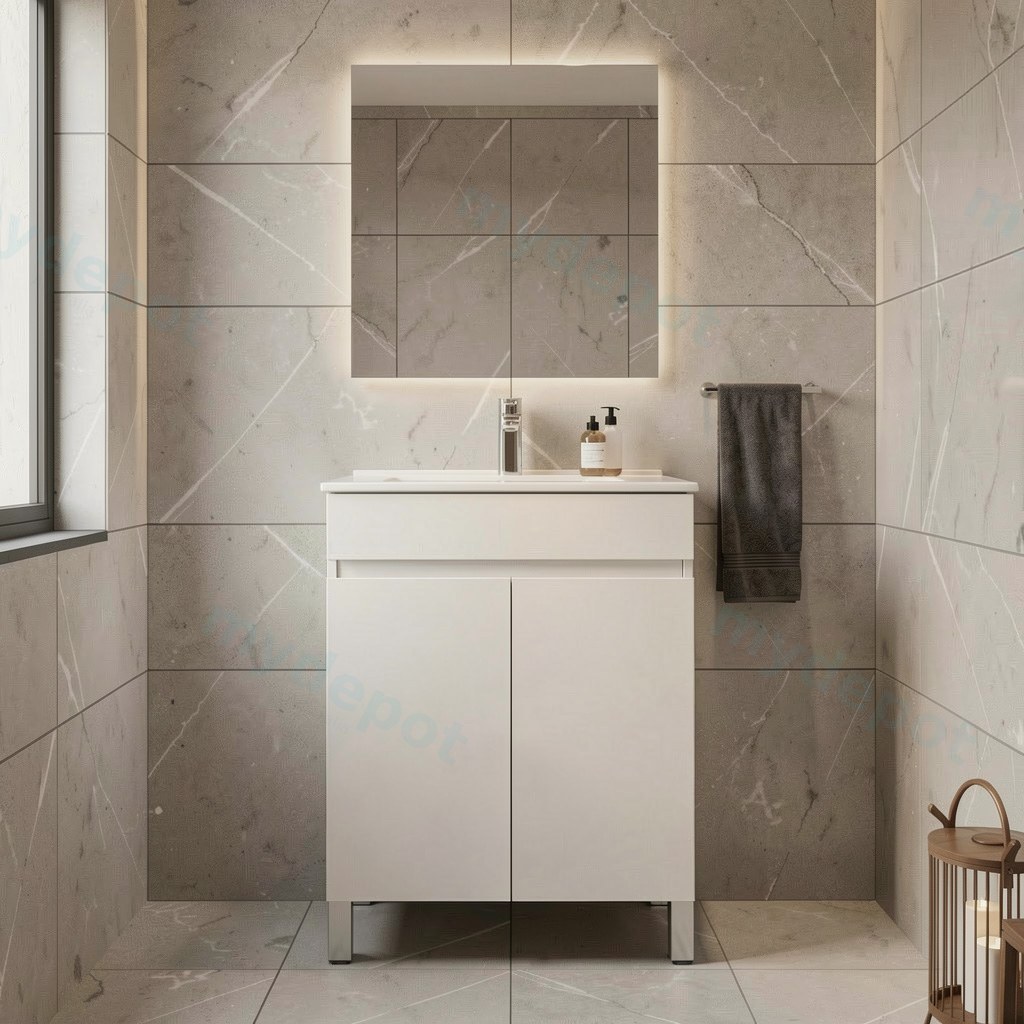 600mm Gloss White MDF 2 Doors Freestanding Bathroom Vanity Cabinet Only view 3