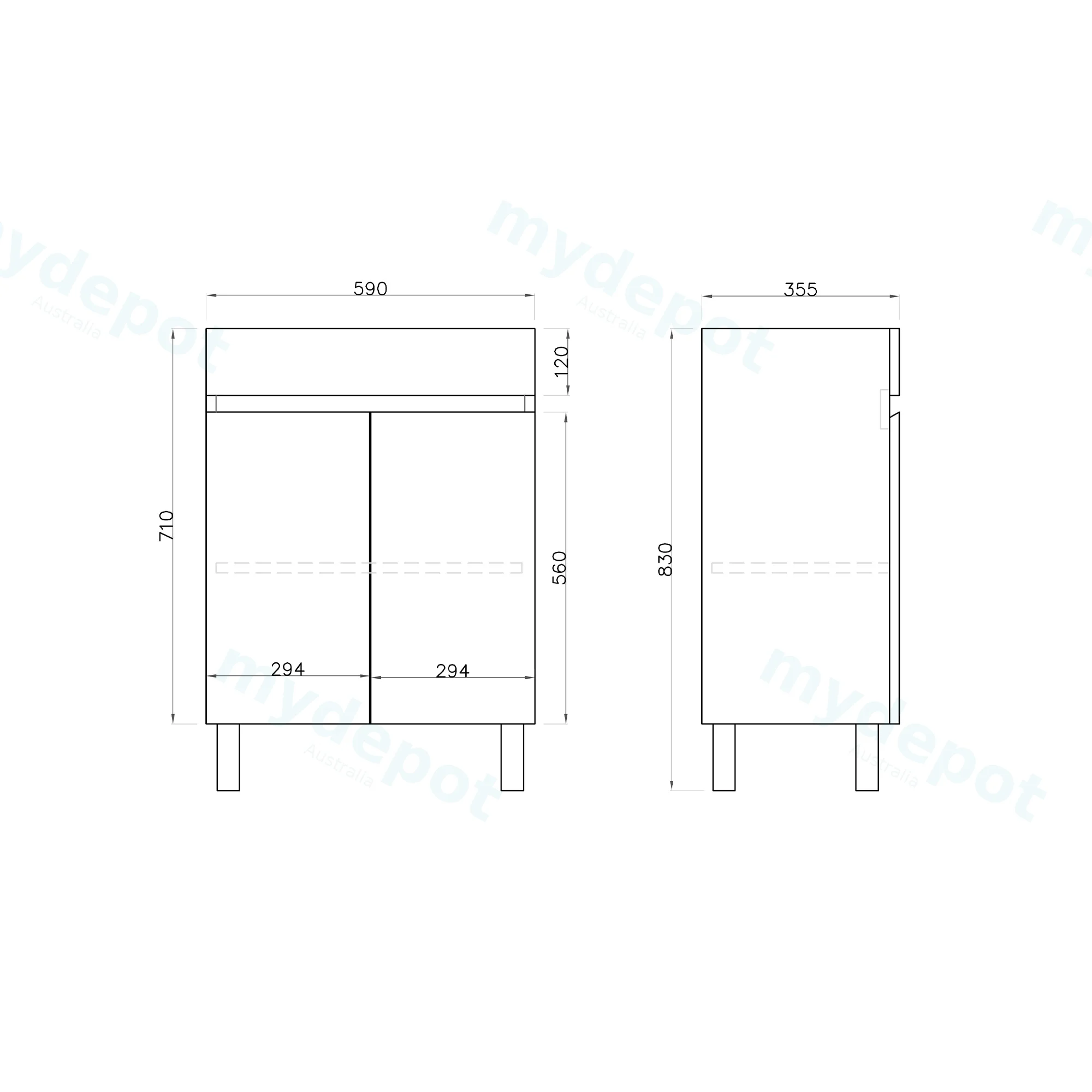 600mm Narrow Gloss White MDF 2 Doors Freestanding Bathroom Vanity Cabinet Only view 3