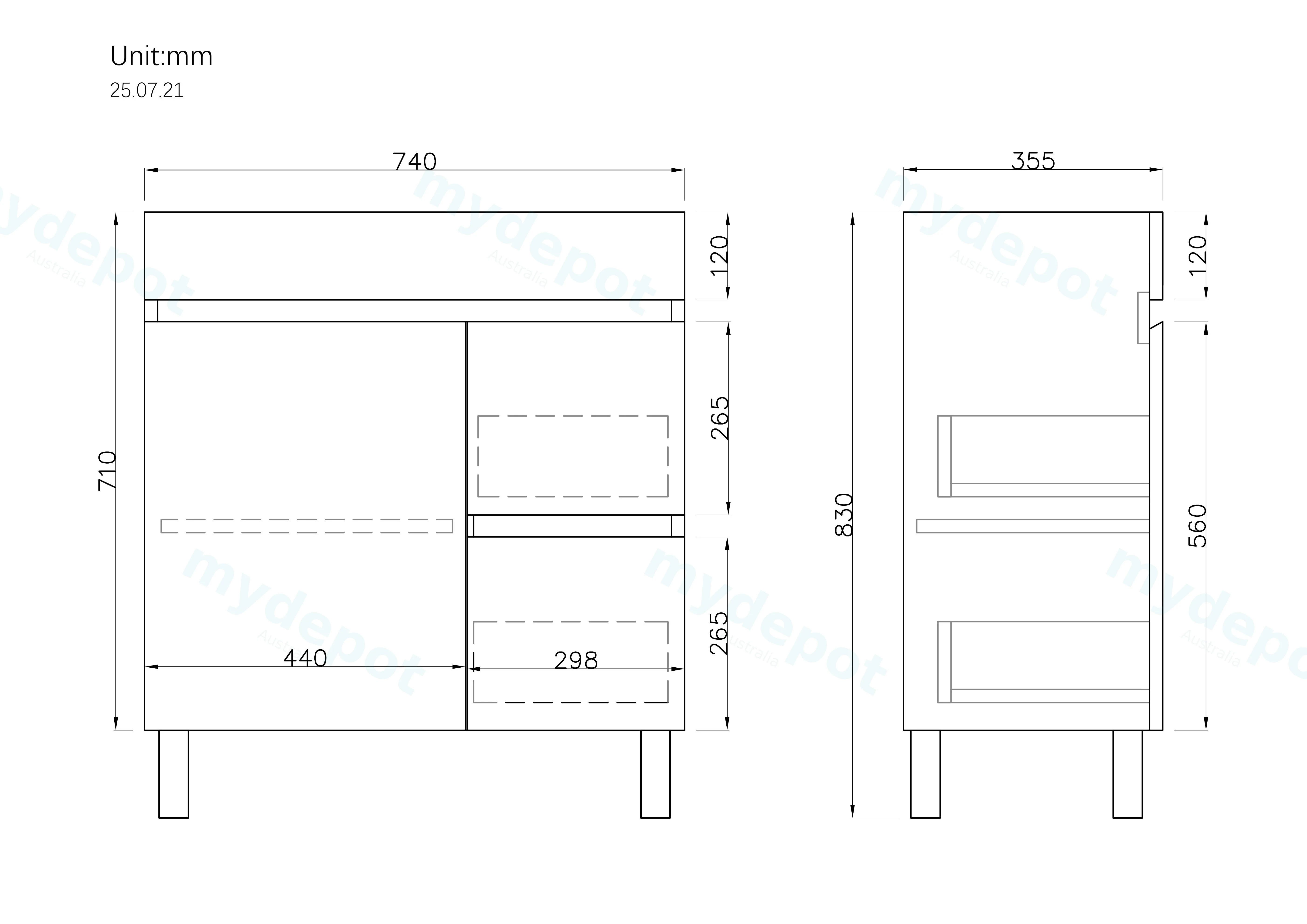 750mm Narrow Gloss White  MDF 2Right Drawers 1 Left Door Freestanding Bathroom Vanity Cabinet Only view 4