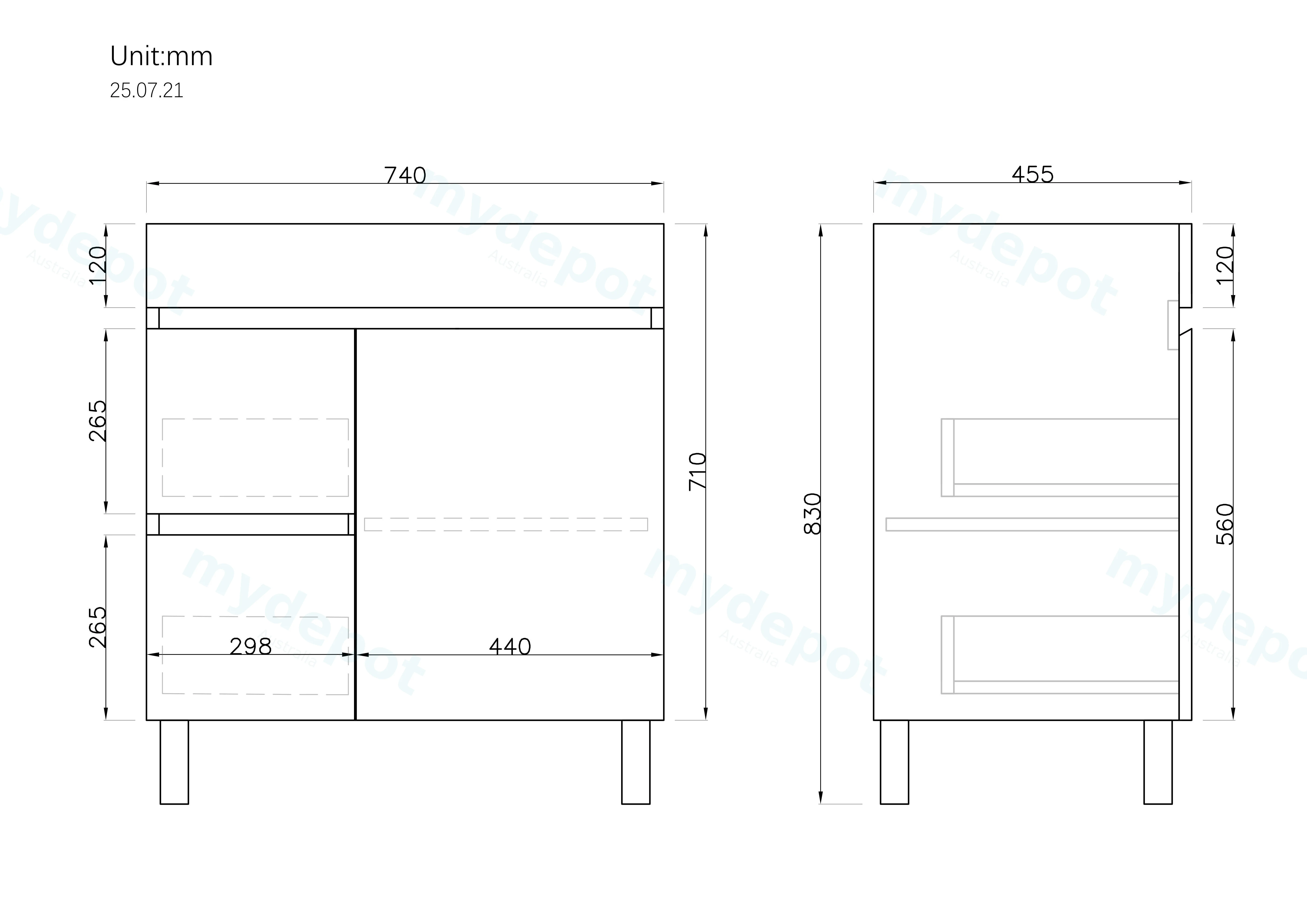 750mm Gloss White MDF 2 Left Drawers 1 Right Door Freestanding Bathroom Vanity Cabinet Only view 4