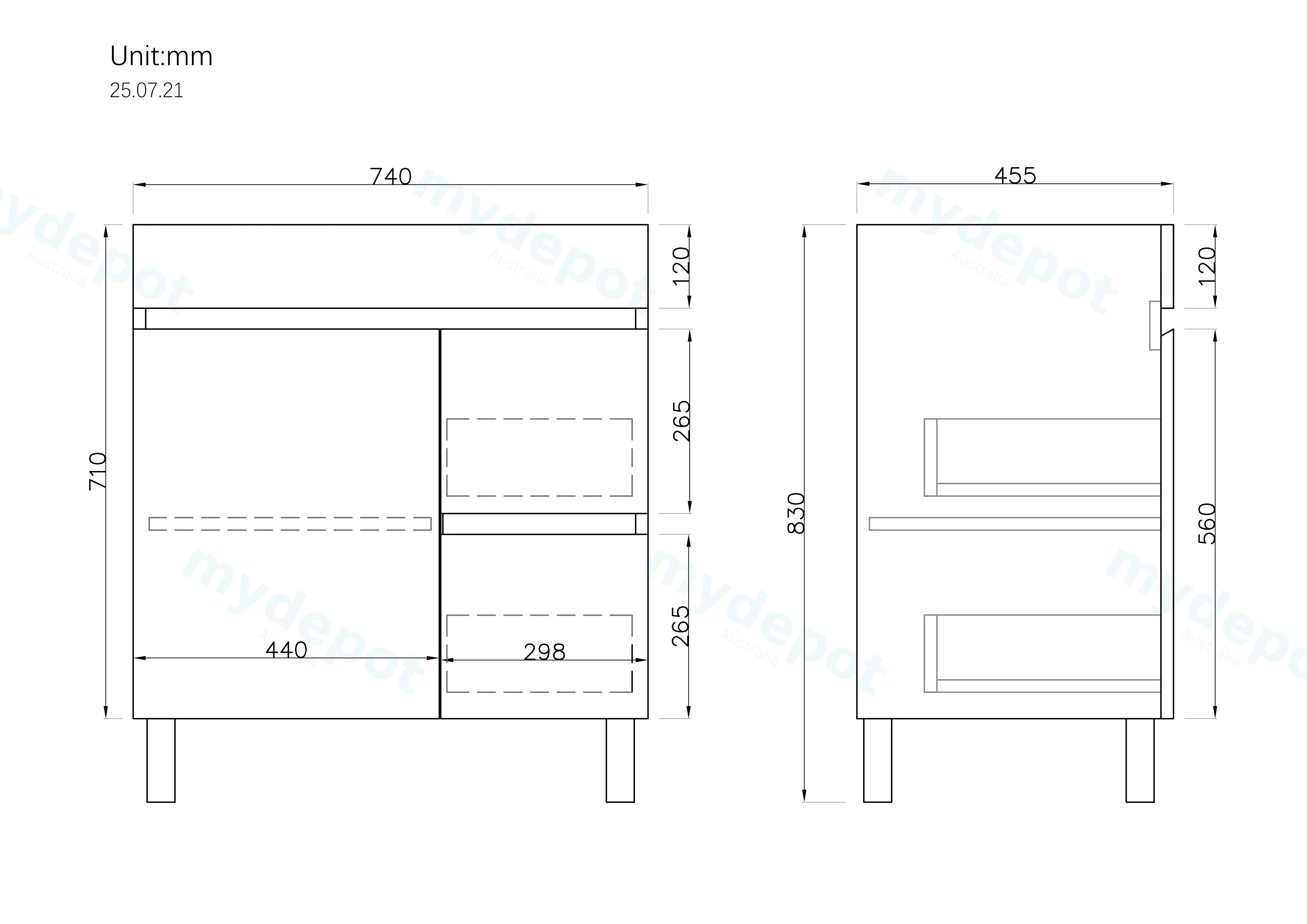 750mm Gloss White MDF 2 Right Drawers 1 Left Door Freestanding Bathroom Vanity Cabinet Only view 2