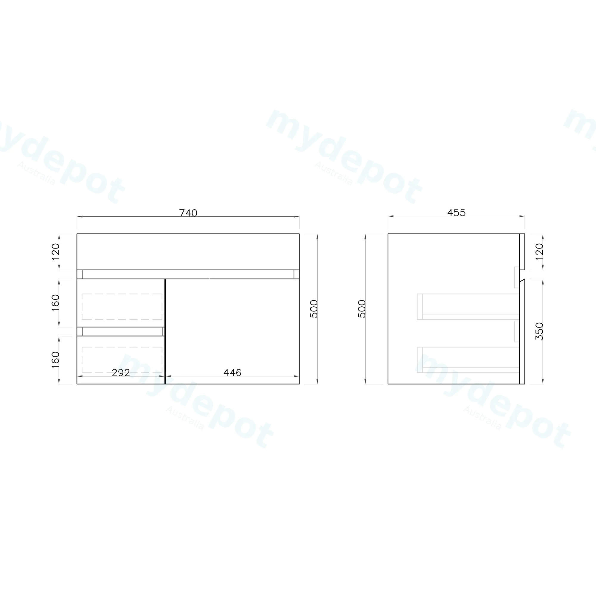 750mm Gloss White MDF 2 Left Drawers 1Right Door Wall Hung Bathroom Vanity Cabinet Only view 3