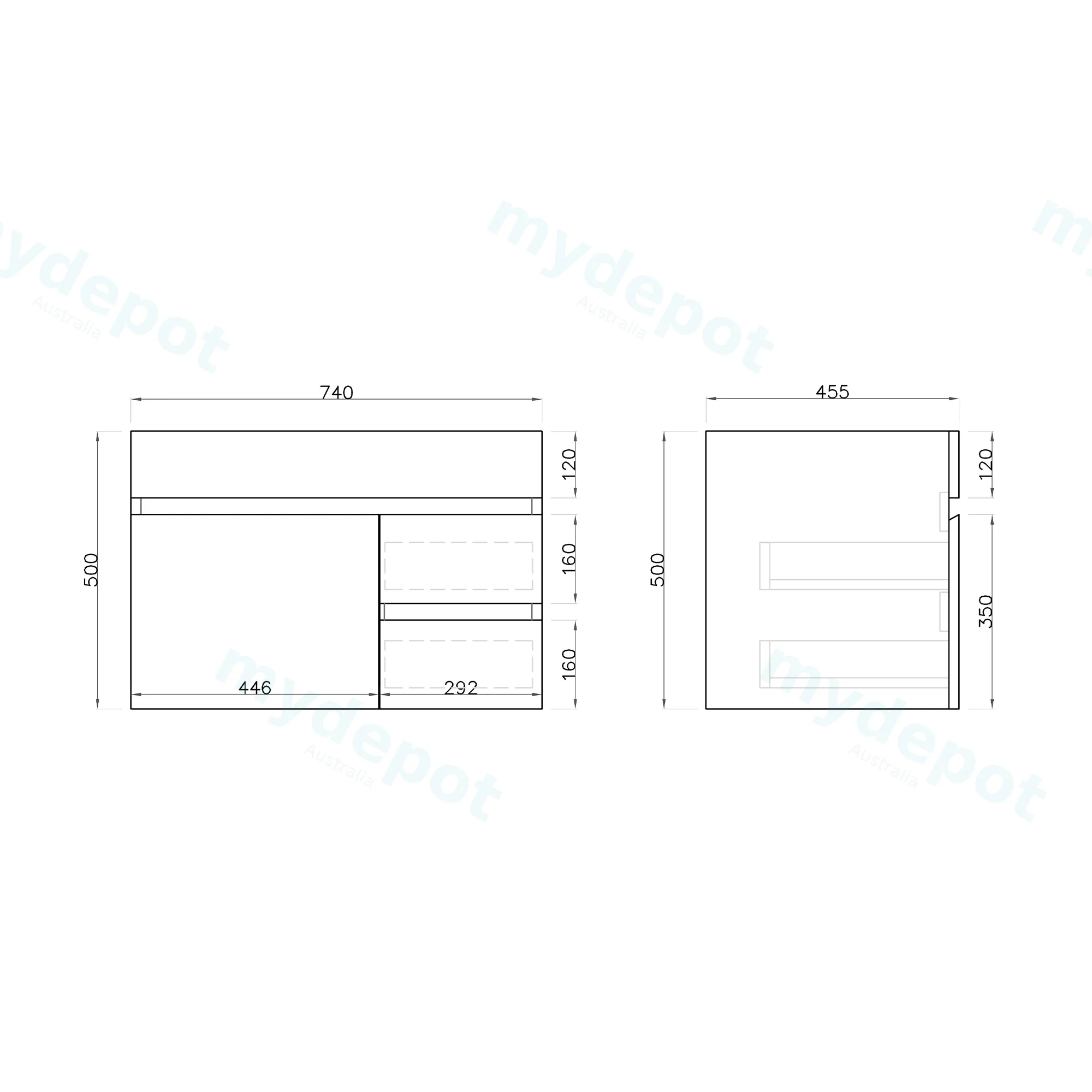 750mm Gloss White MDF 2Right Drawers 1 Left Door  Wall Hung Bathroom Vanity Cabinet Only view 3