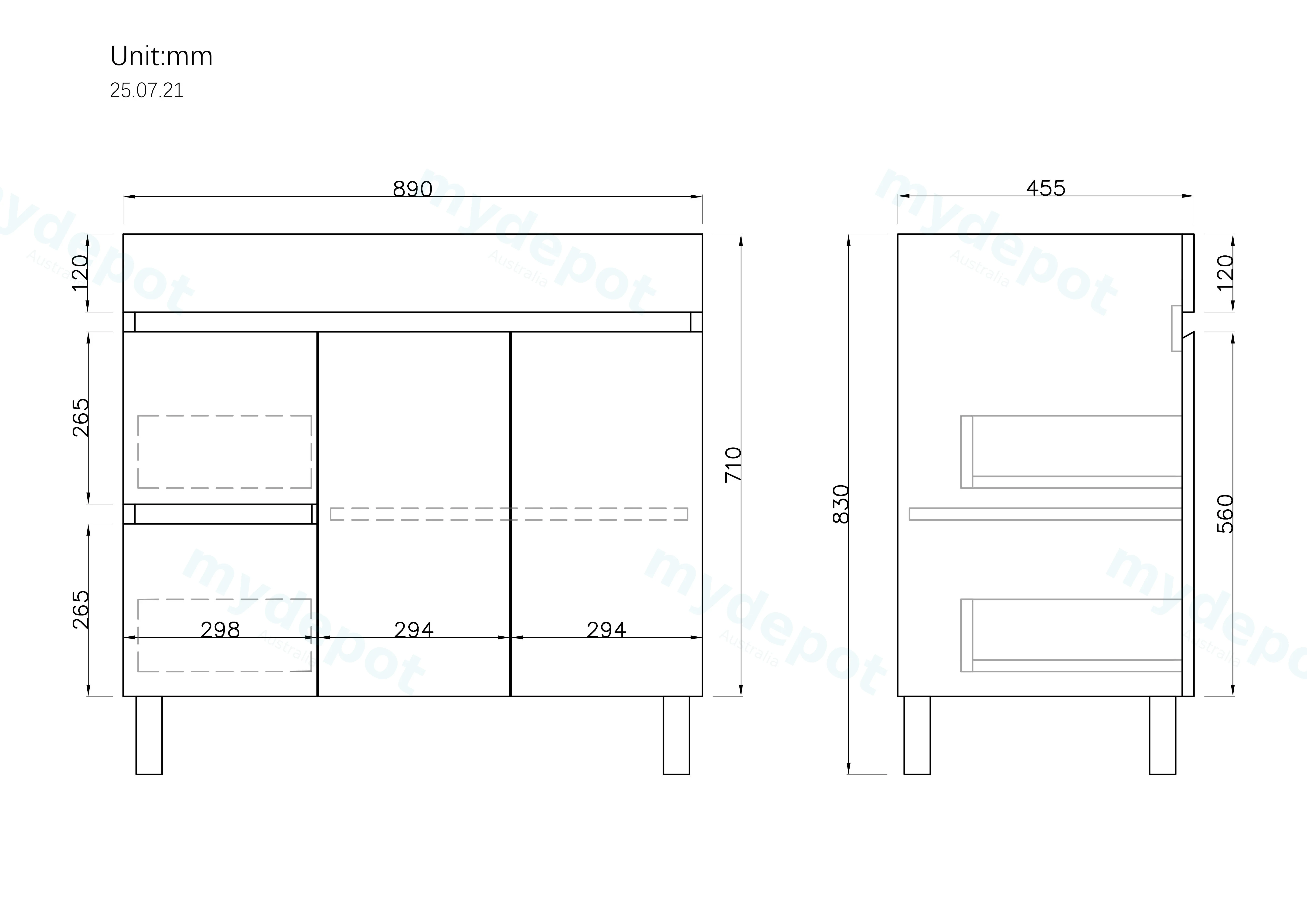 900Lx830Hx450Dmm Gloss White 2PAC MDF 2L/DW 2R/DR Freestanding Vanity view 2