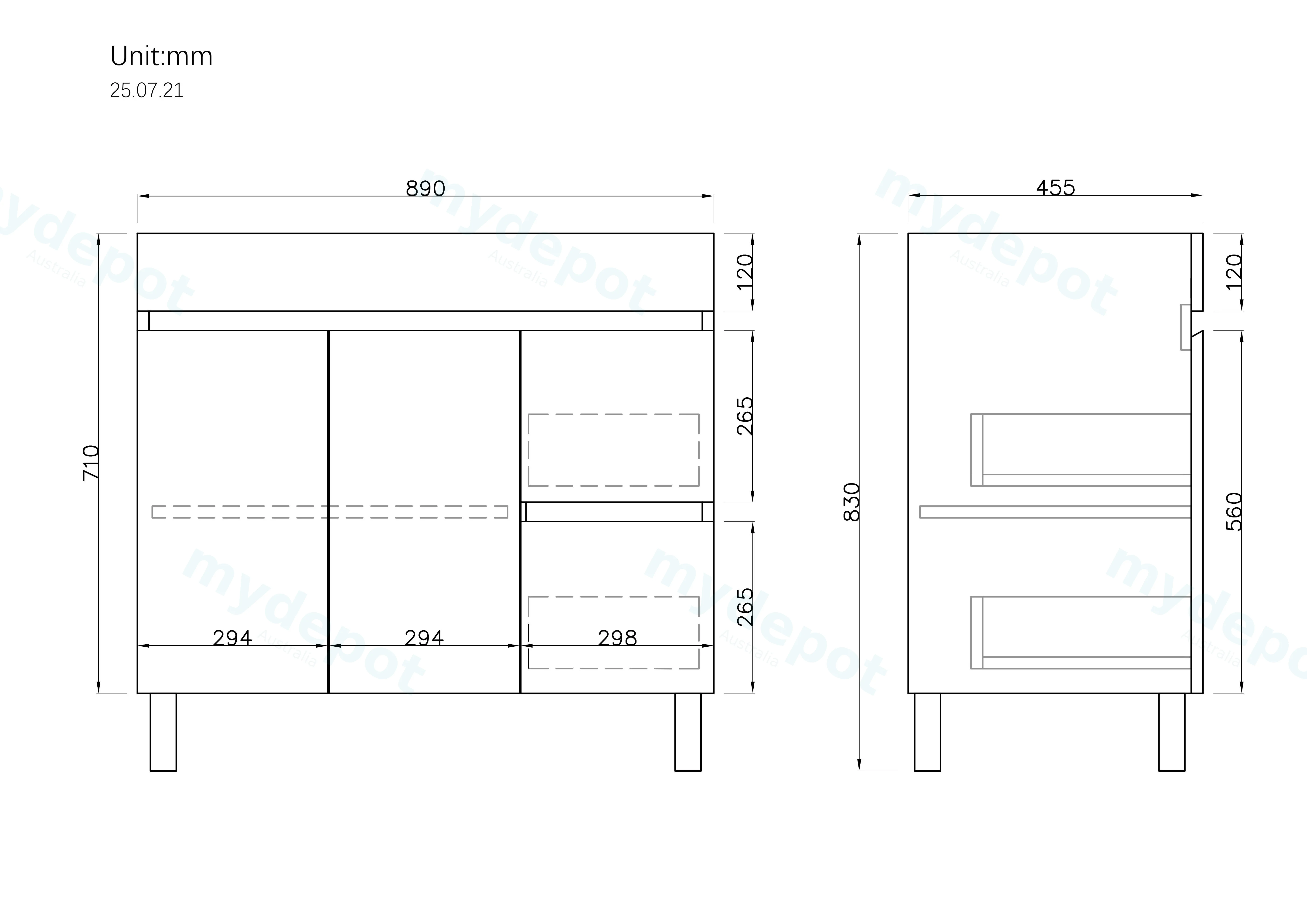 900mm Gloss White MDF 2 Right Drawers 2 Left Doors Freestanding Vanity Cabinet Only view 2