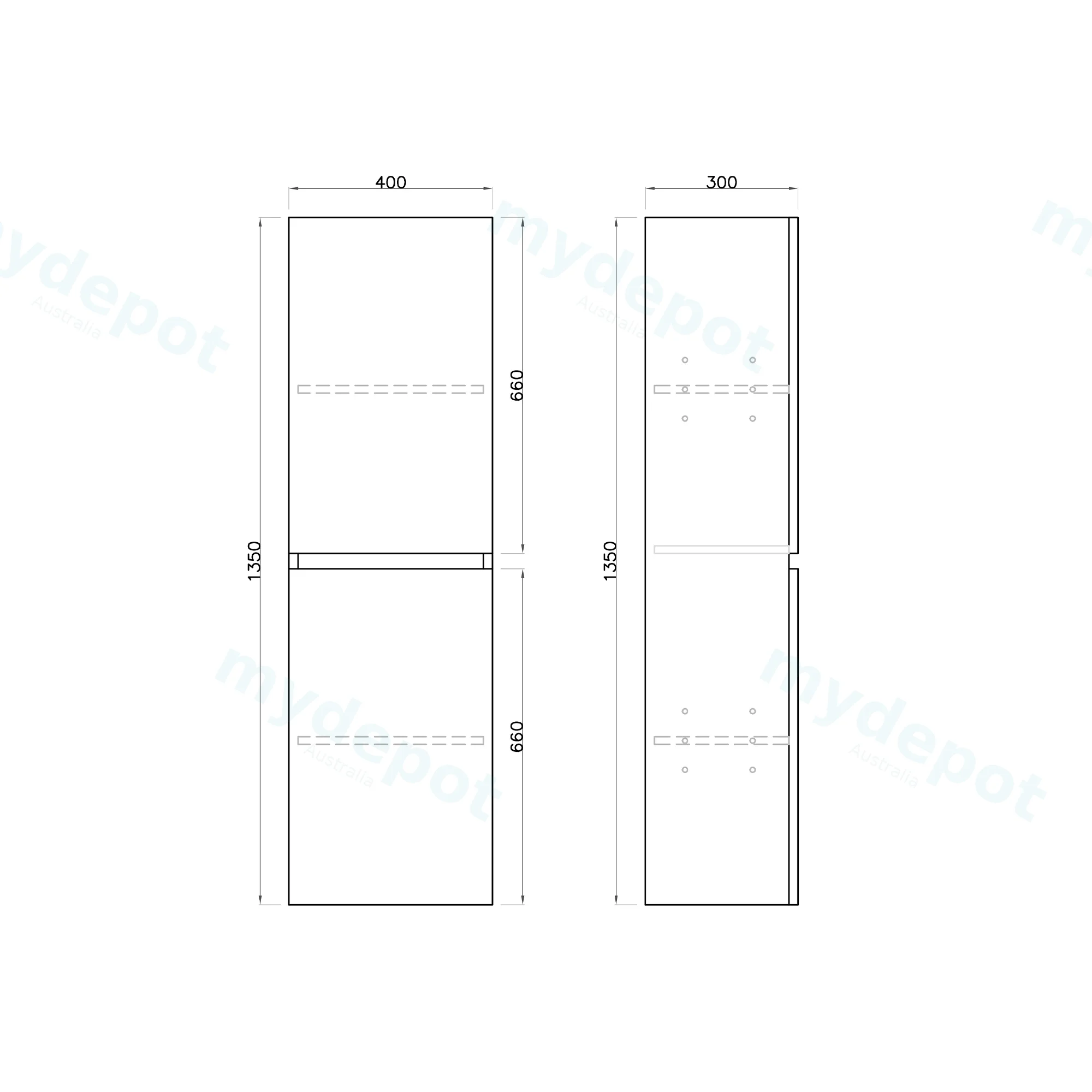 1350mm Gloss White MDF 2 Doors Tall Boy Vanity view 2