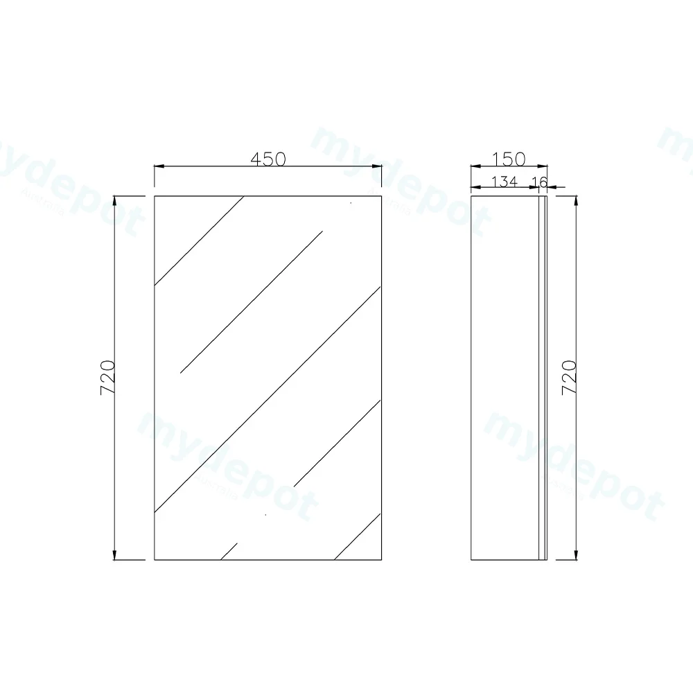 450mm Gloss White MDF 1 Door Left Hand Side Pencil Edge Shaving Cabinet view 2