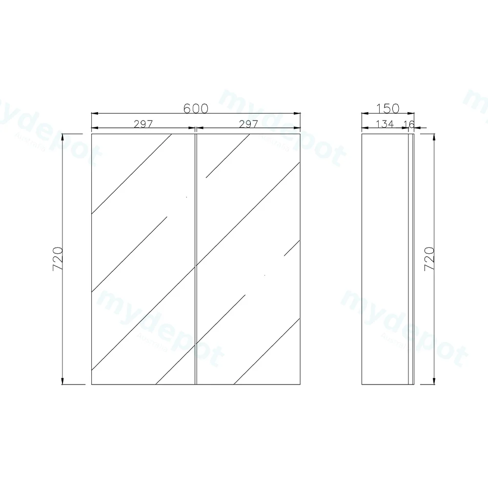 600mm Gloss White MDF 2 Doors Pencil Edge Shaving Cabinet view 2