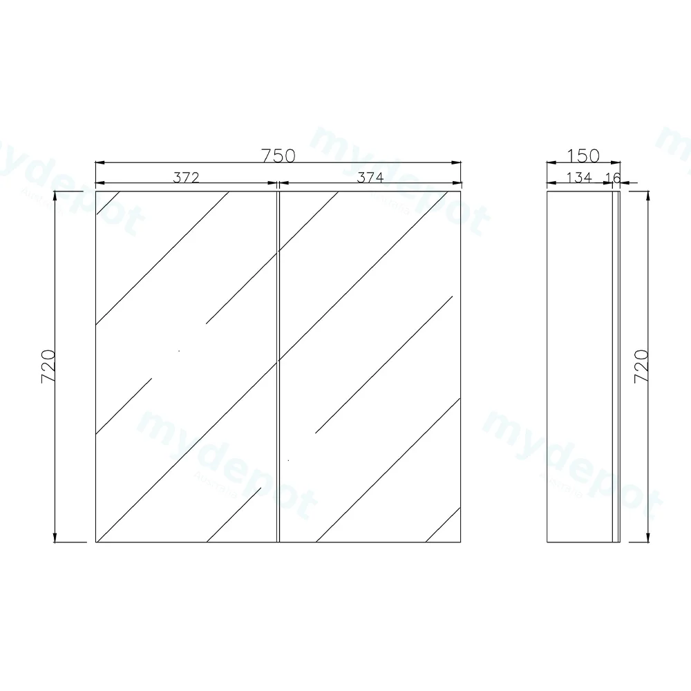 750mm Gloss White MDF 2 Doors Pencil Edge Shaving Cabinet view 2