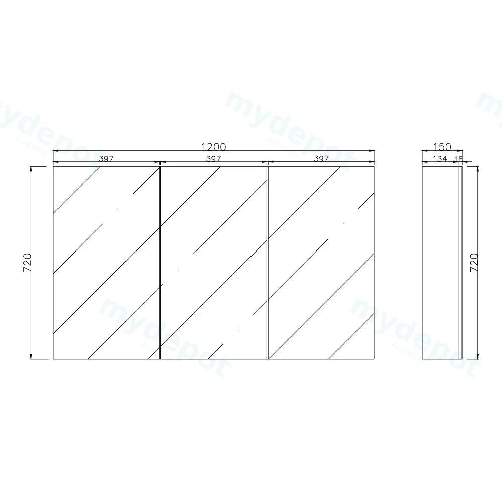 1200mm Gloss White MDF 3 Doors Pencil Edge Shaving Cabinet view 2