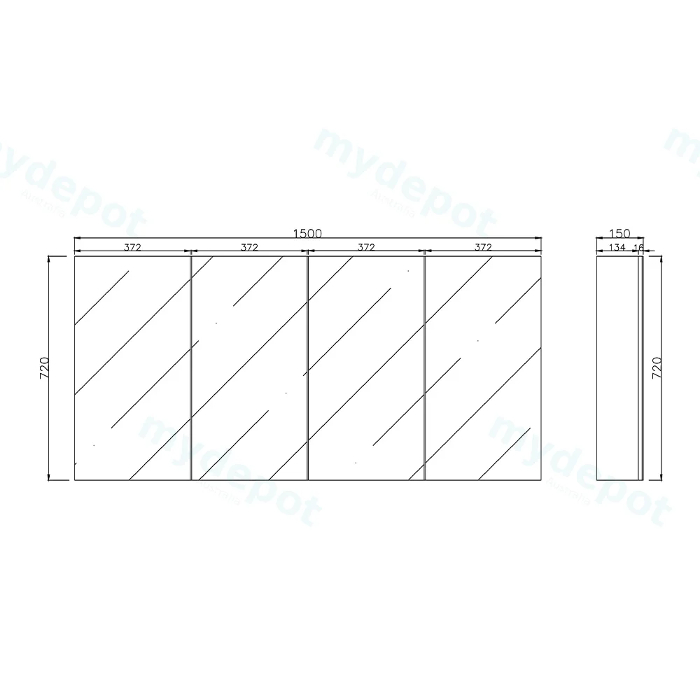 1500mm Gloss White MDF 4 Doors Pencil Edge Shaving Cabinet view 2