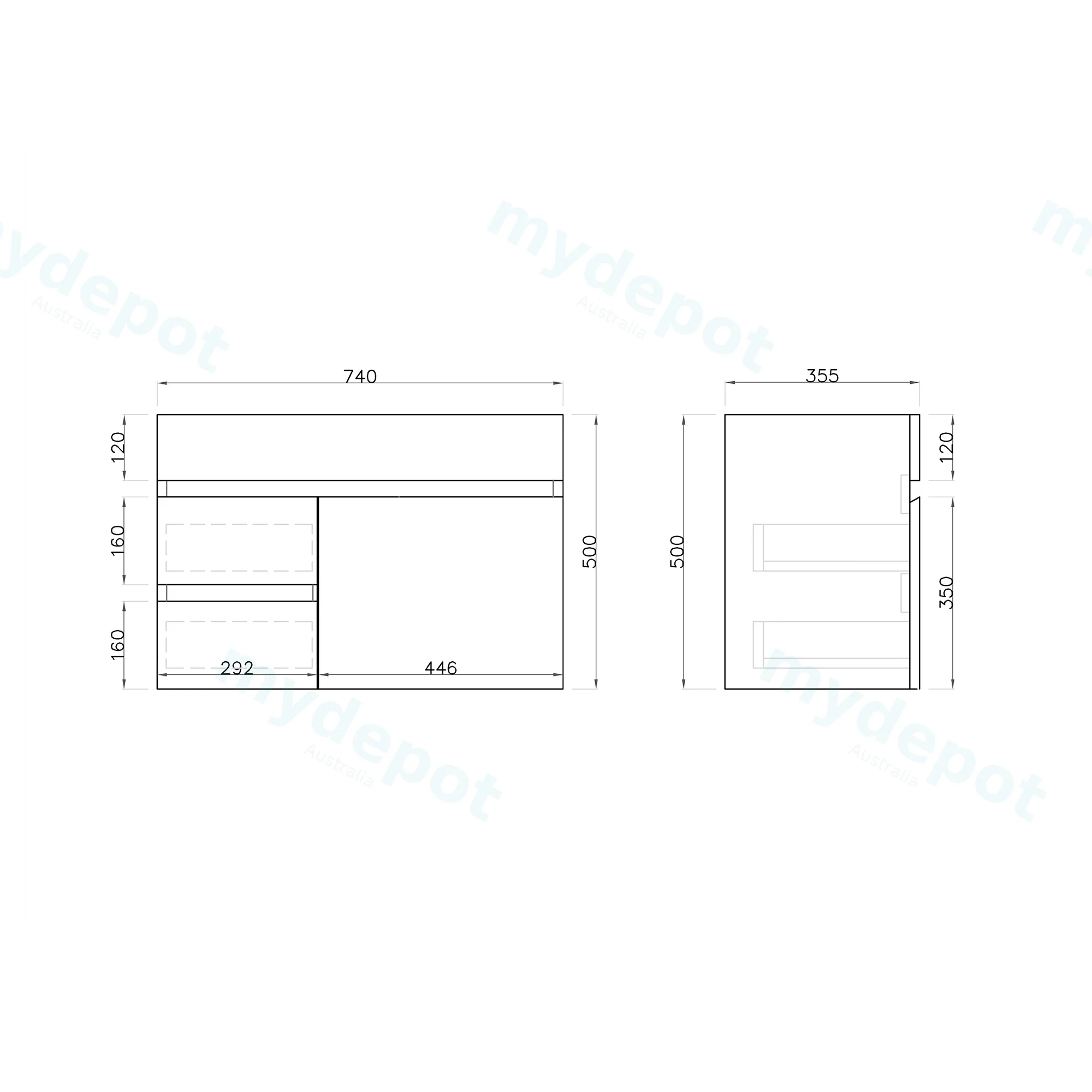 750mm Narrow Gloss White MDF 2 Left Drawers 1Right Door Wall Hung Bathroom Vanity Cabinet Only view 2