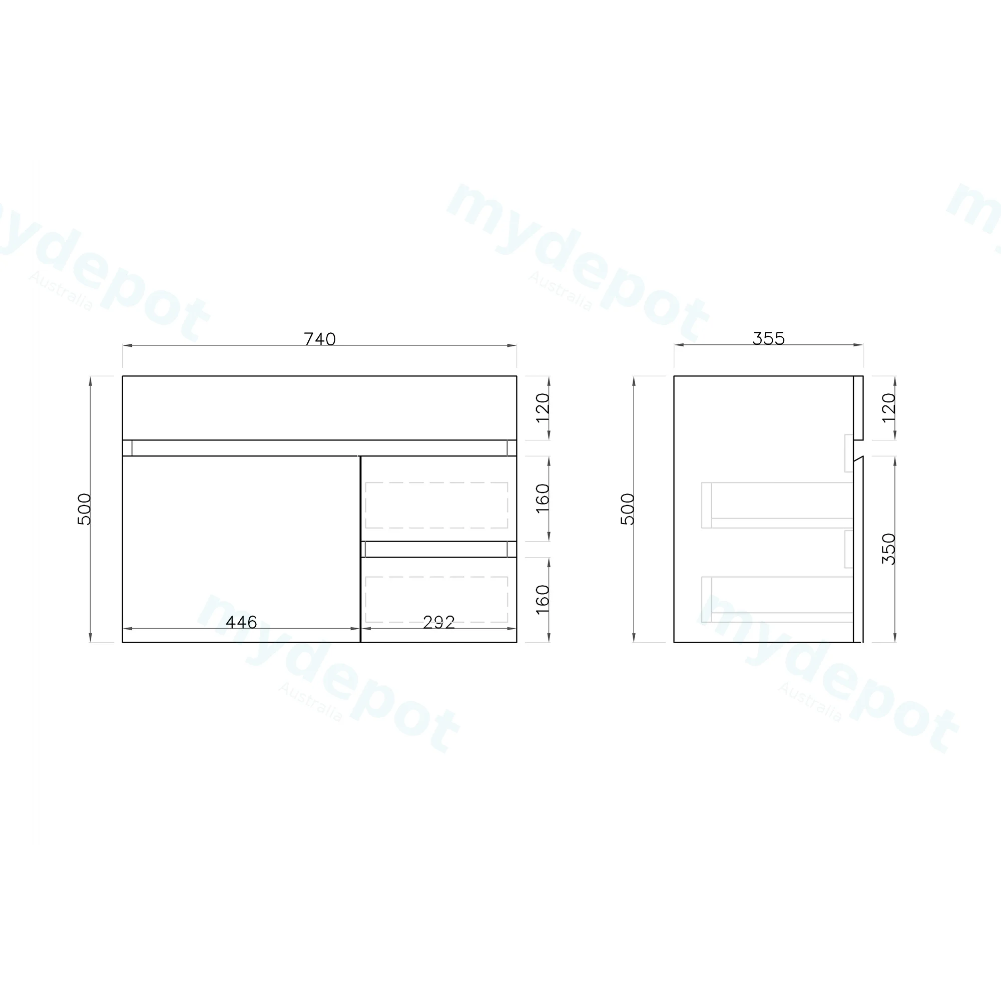 750mm Narrow Gloss White  MDF 2 Right Drawers 1 Left Door Wall Hung Bathroom Vanity Cabinet Only view 2