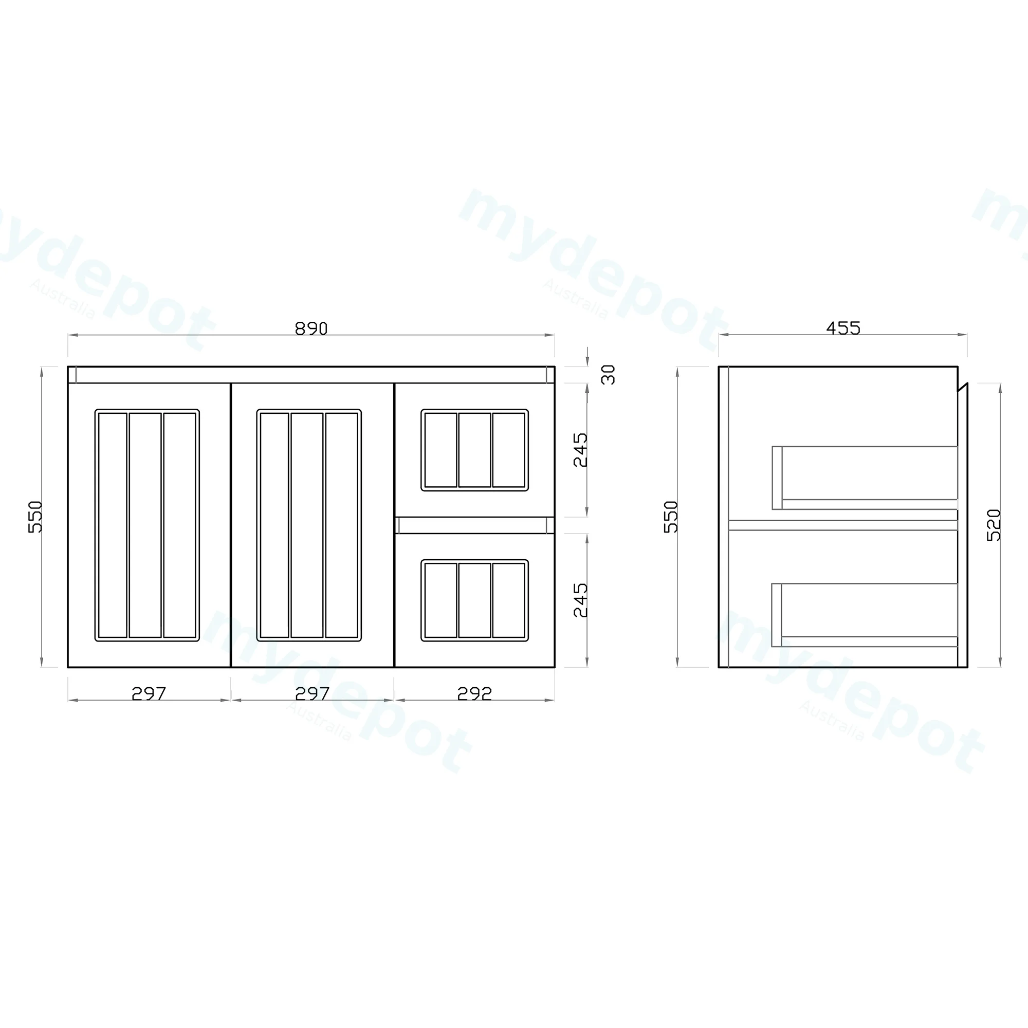 900mm Amber Matte Black MDF 2 Right Drawers 2 Left Doors Wall Hung Bathroom Vanity Cabinet Only view 2