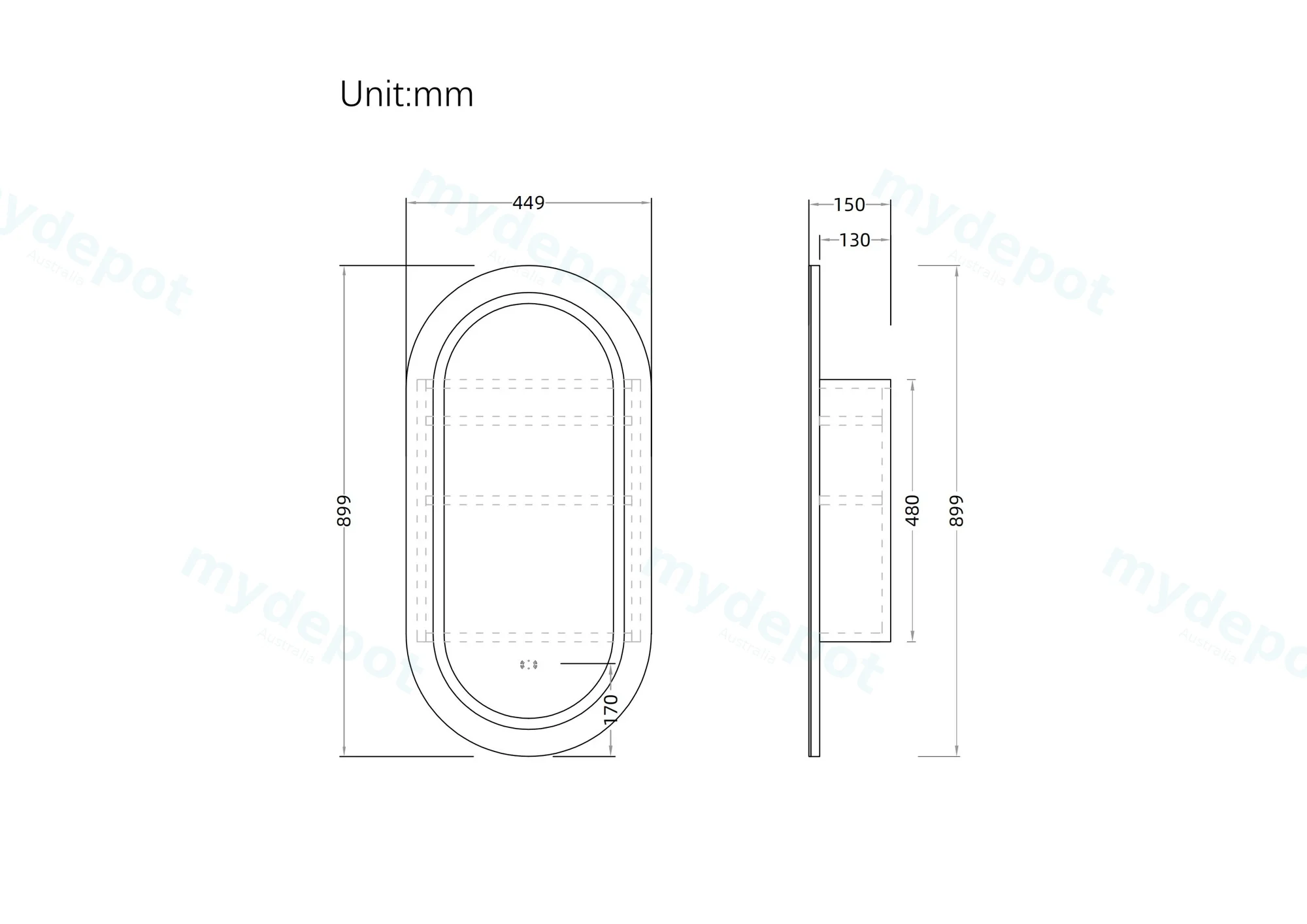 450mm Oval Matte White MDF One Door LED Shaving Cabinet view 2