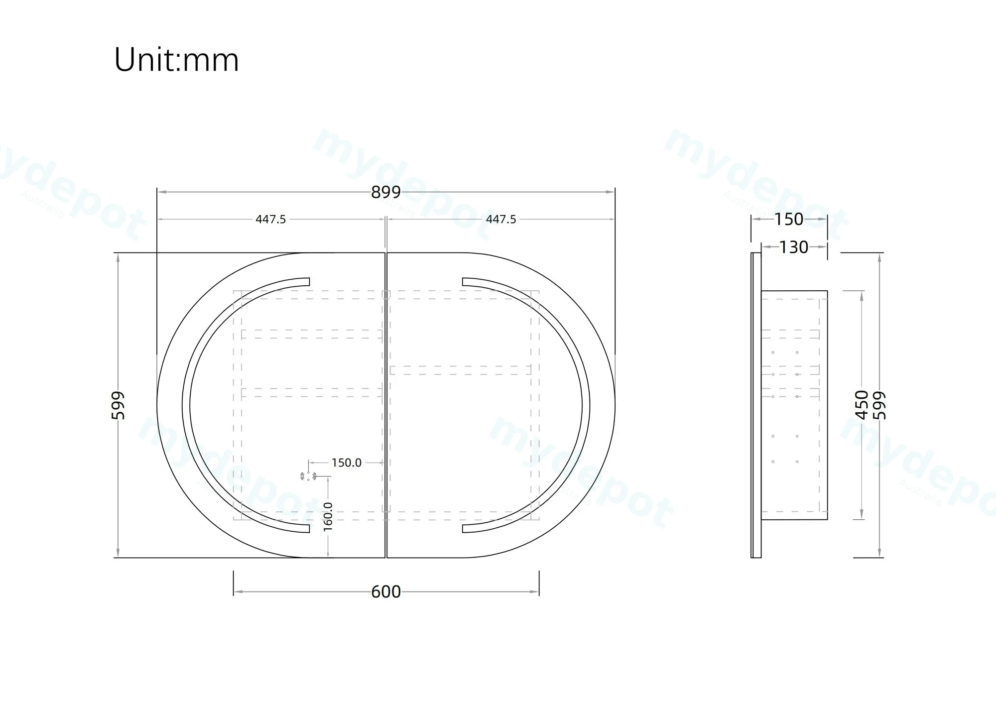 900mm Oval Matte White MDF Two Doors LED Shaving Cabinet view 2