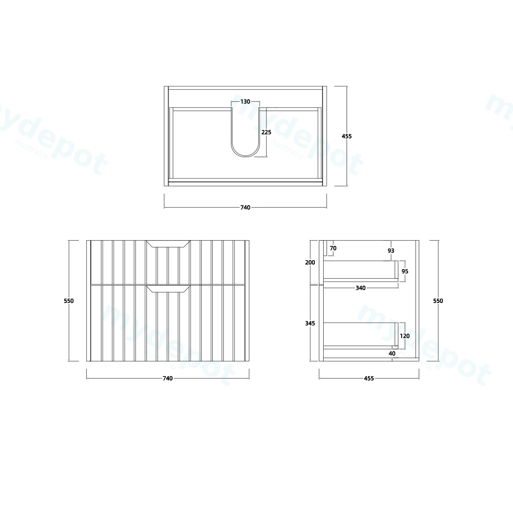 750mm Aria Matte White Mdf Two Drawers Wall Hung Bathroom Vanity Cabinet Only With Handle view 10