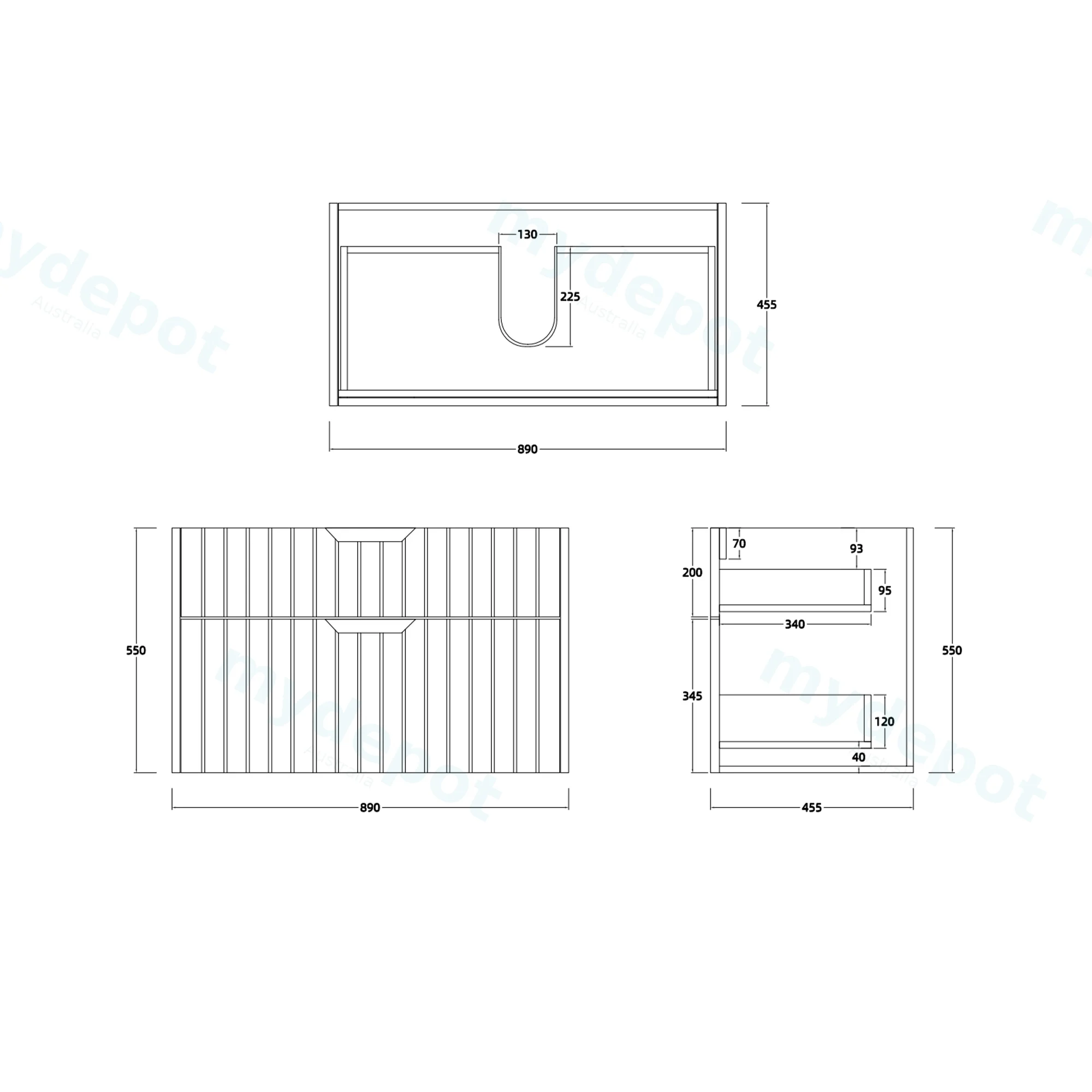 900mm Aria Matte White MDF Two Drawers Wall Hung Bathroom Vanity Cabinet Only With Handle view 6