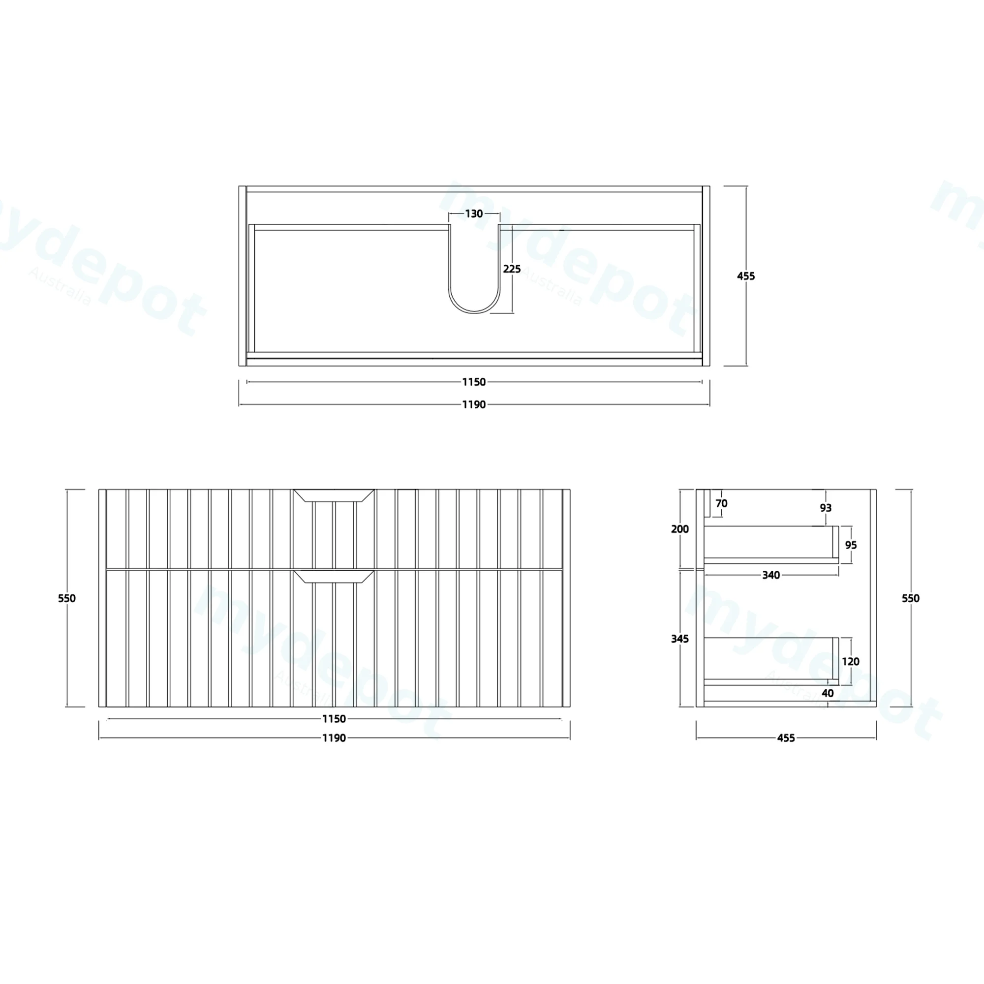 1200mm Aria Matte White Mdf Two Drawers Wall Hung Bathroom Vanity Cabinet Only With Handle view 6