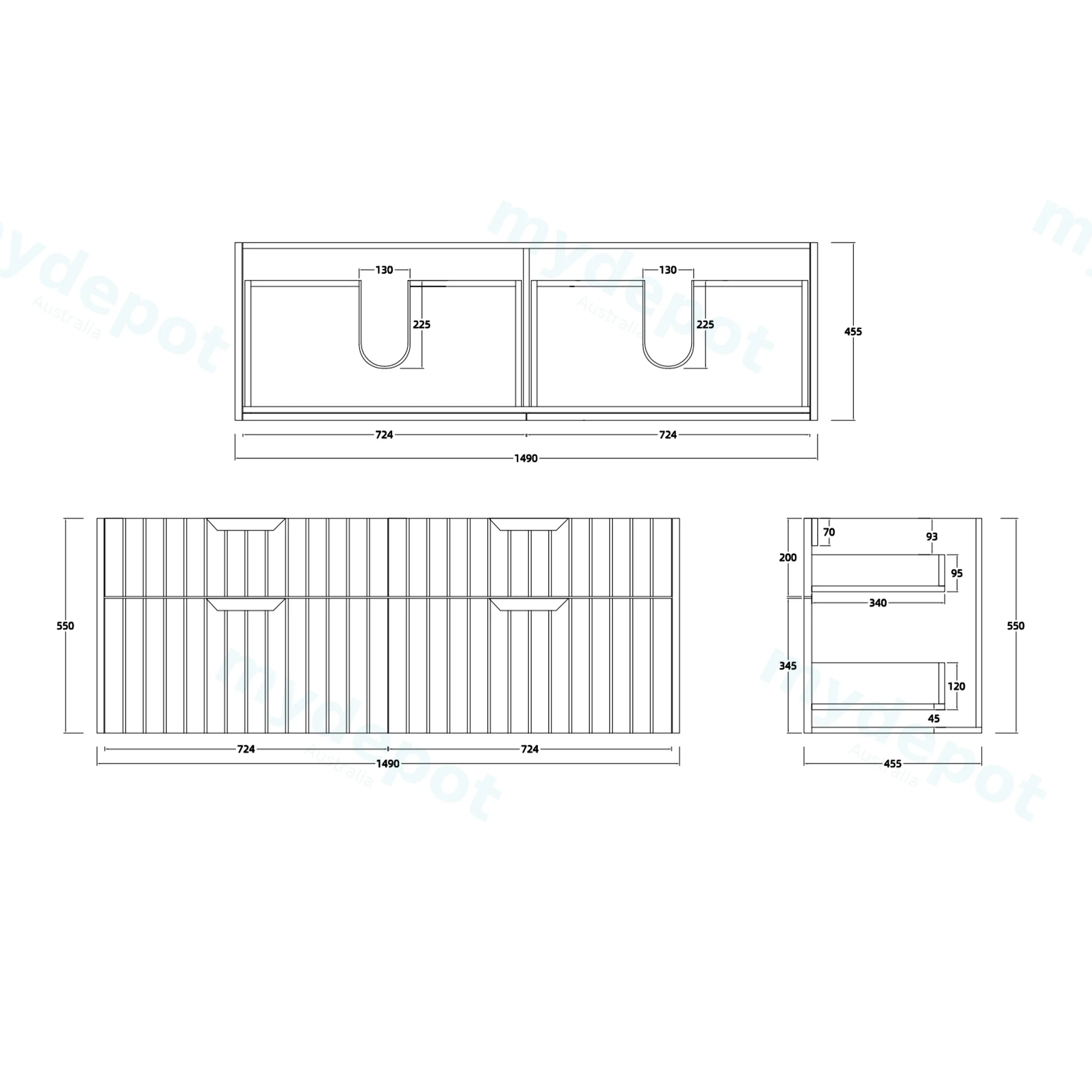 1500mm Aria Matte White Mdf Four Drawers Wall Hung Bathroom Vanity Cabinet Only With Handle view 6
