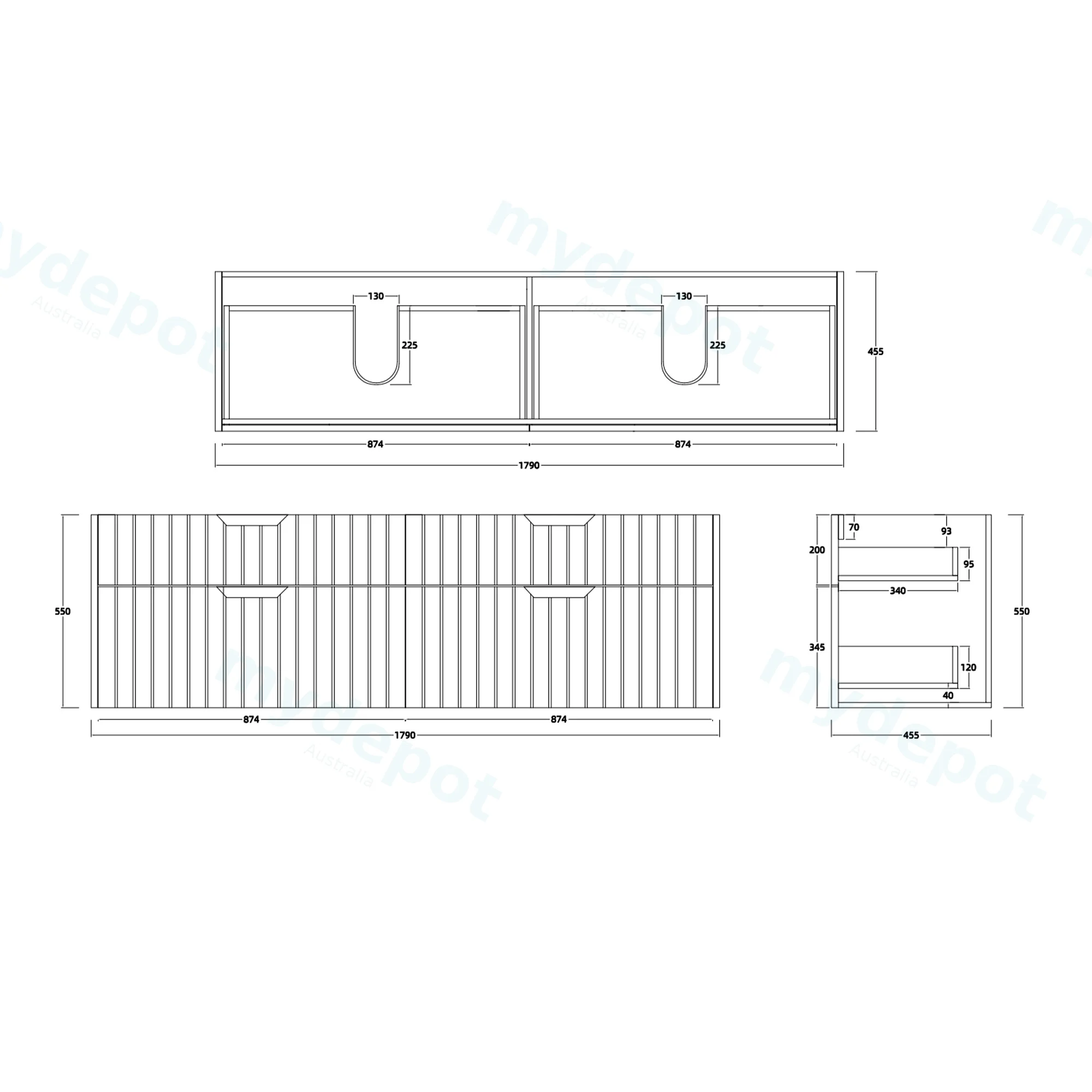 1800mm Aria Matte White MDF Four Drawers Wall Hung Bathroom Vanity Cabinet Only With Handle view 6