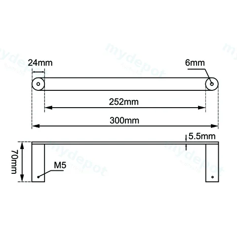 Rushy Brushed Nickel Towel Rail 300mm view 2
