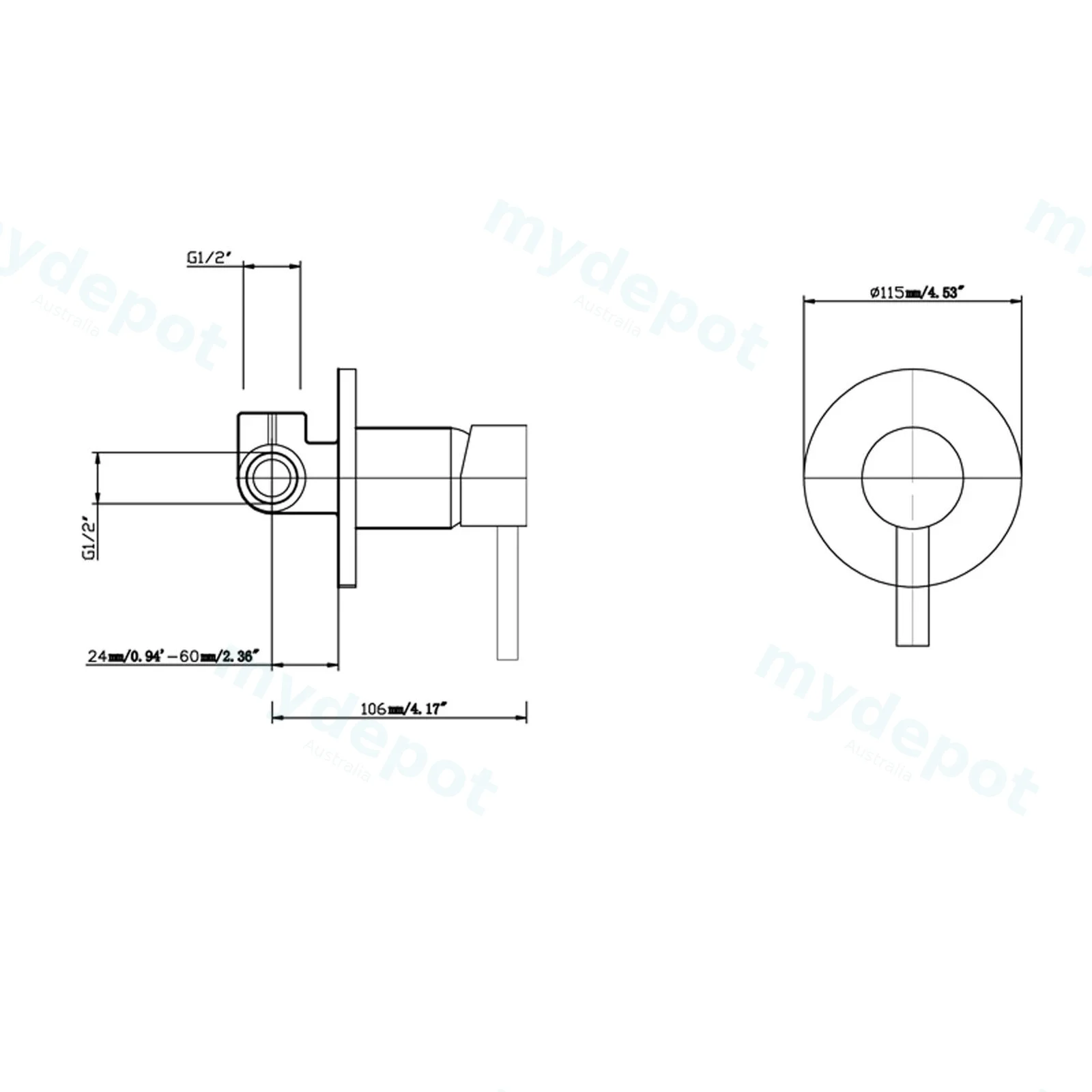 Lucid Pin Round Black Shower/Bath Wall Mixer(color up) view 2