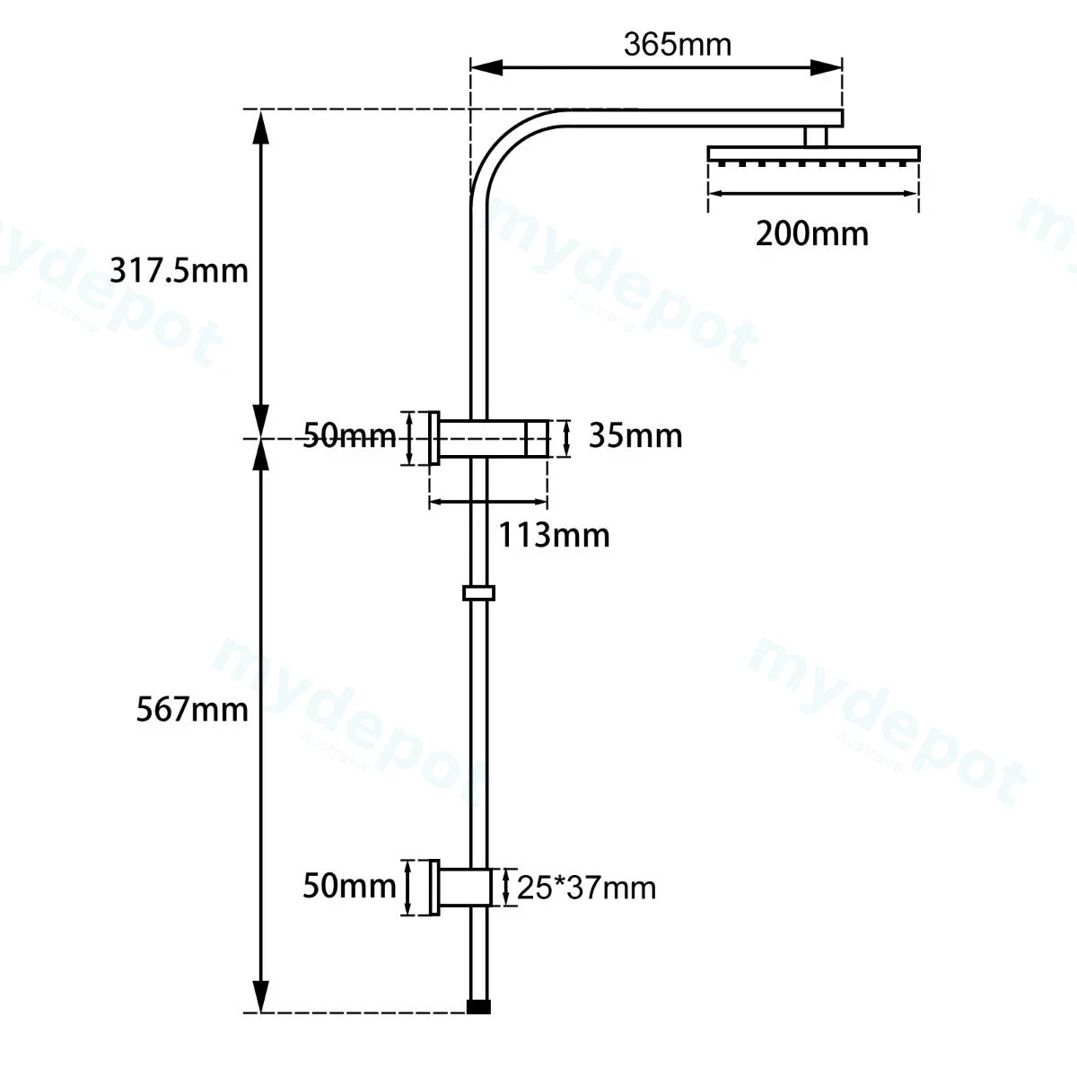 10" Square Gun Metal Grey Shower Station(ABS/Brass,Top Water Inlet) view 2