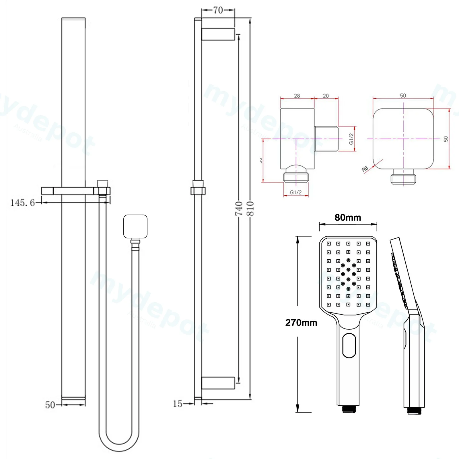 Square Chrome Sliding Shower Rail(ABS Handheld Shower) view 2